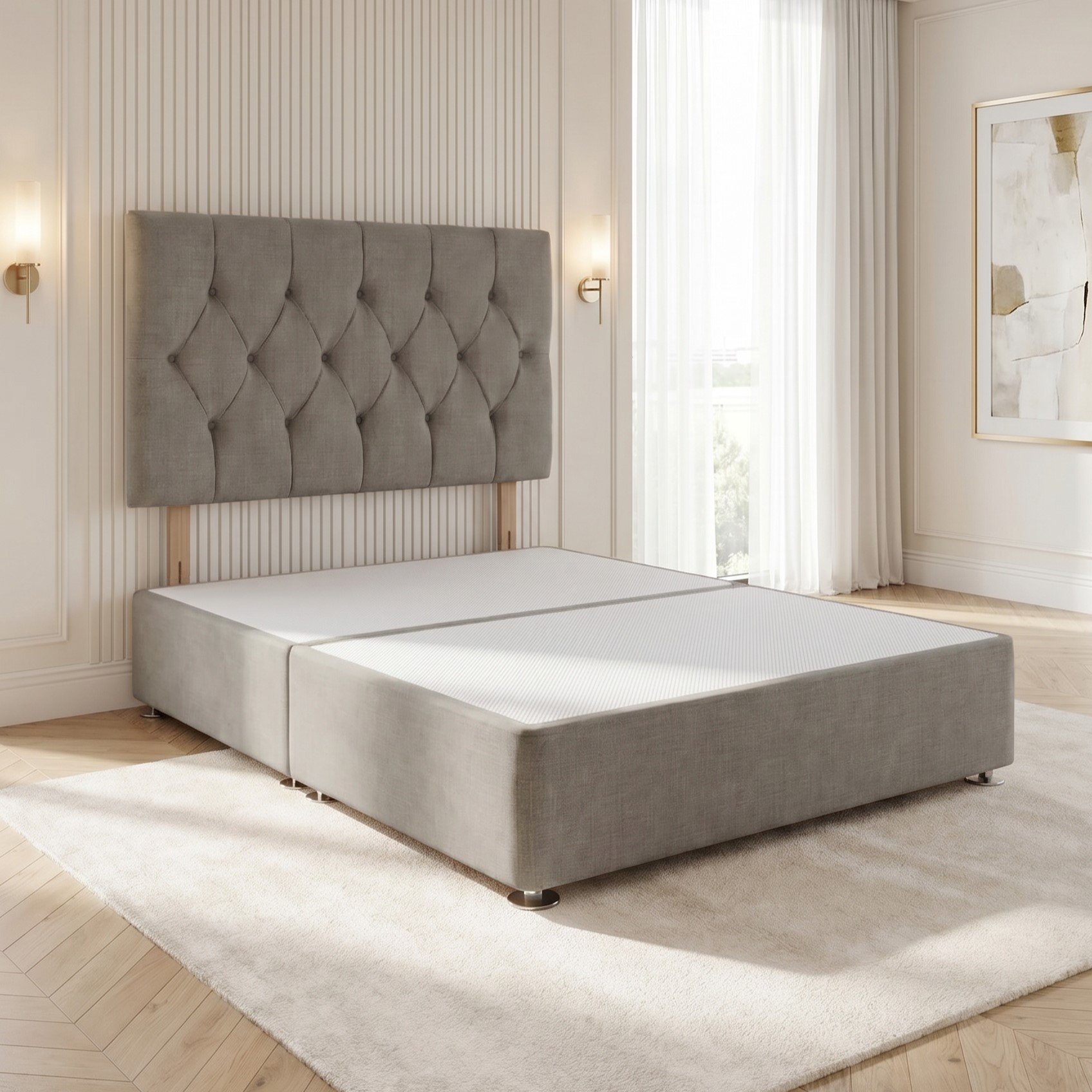 Somnior Chester Linen Small Double Divan Bed with Headboard - Silver