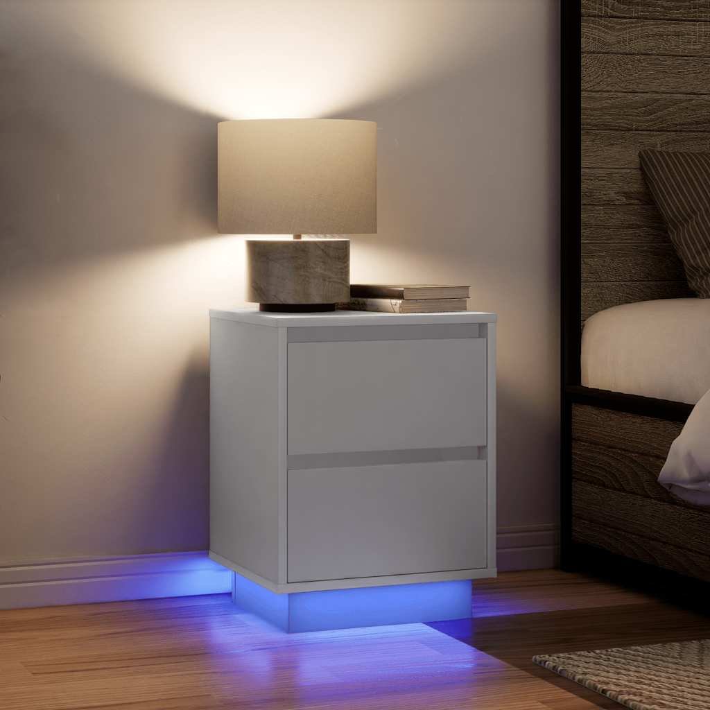 Walplus Pack of 2 LED 2 Drawer Bedside Cabinet - White - 38 x 34 x 50 cm