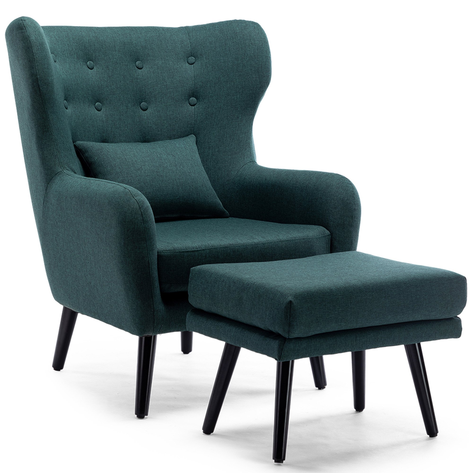 Furniture Online Winslow Wingback Fabric Button Back Chair W Footstool - Green