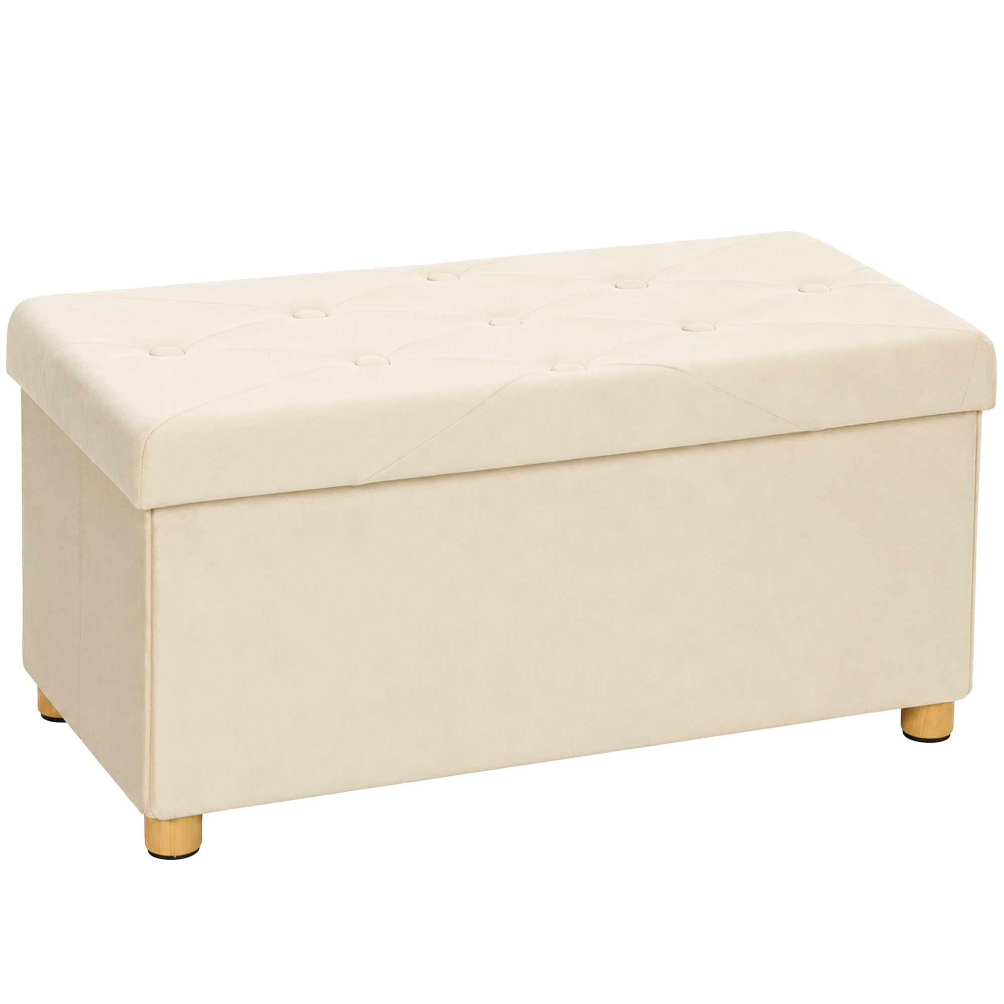 HOMCOM Velvet Upholstered Foldable Ottoman Footrest - Cream White