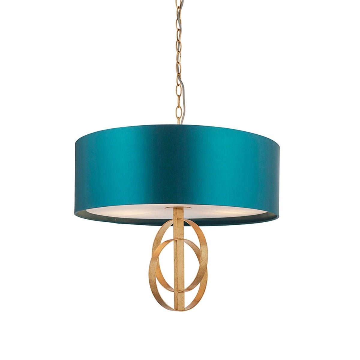 Loops Direct Steel Antique Gold Leaf Ceiling Pendant Light - Teal Satin