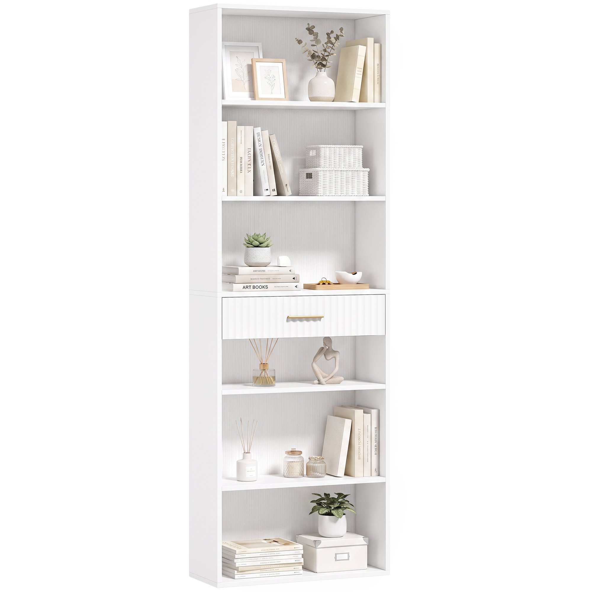HOMCOM 7 Tier Freestanding Tall Bookcase with Cubes - White