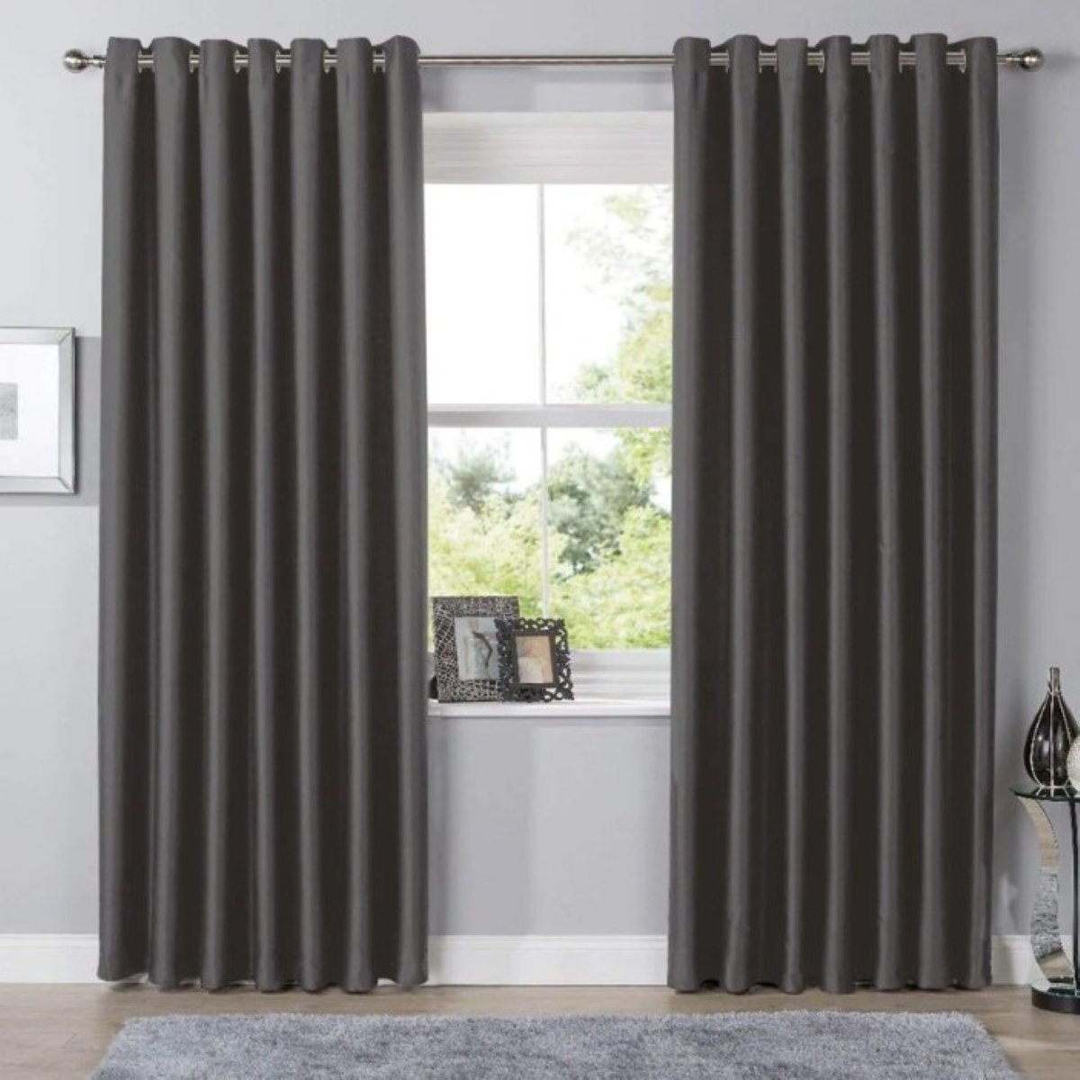 New Edge Blinds Charcoal Blackout Eyelet Curtains - 167cm x 229cm