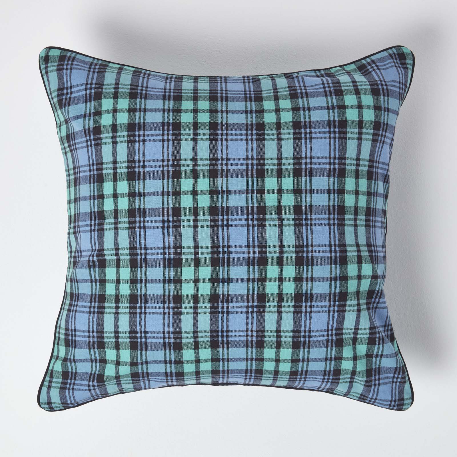 Homescapes Blue Cotton Check Cushion Cover - 60 x 60 cm