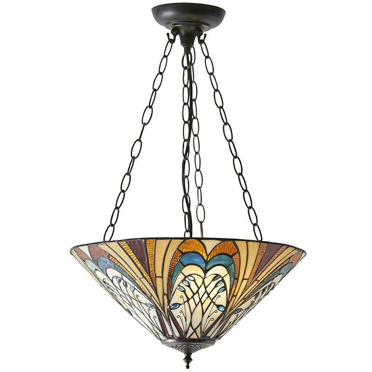 Loops Direct Tiffany Glass Pendant Light - Bronze 3 Lights