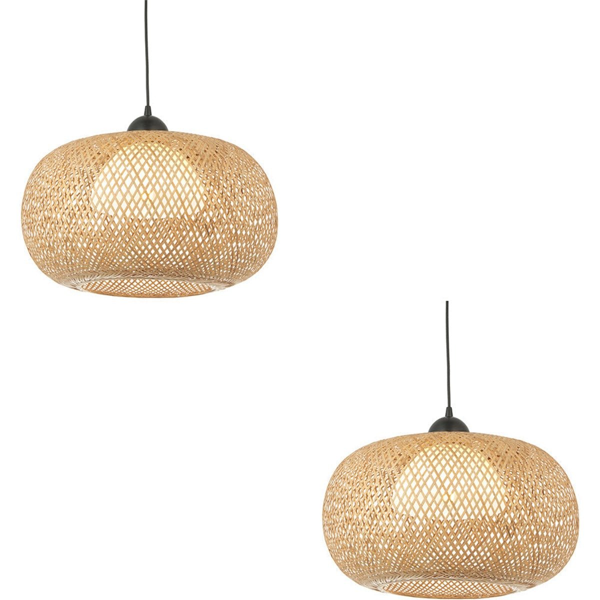 Loops Direct Set of 2 Rattan Steel Pendant Light - Natural Bamboo
