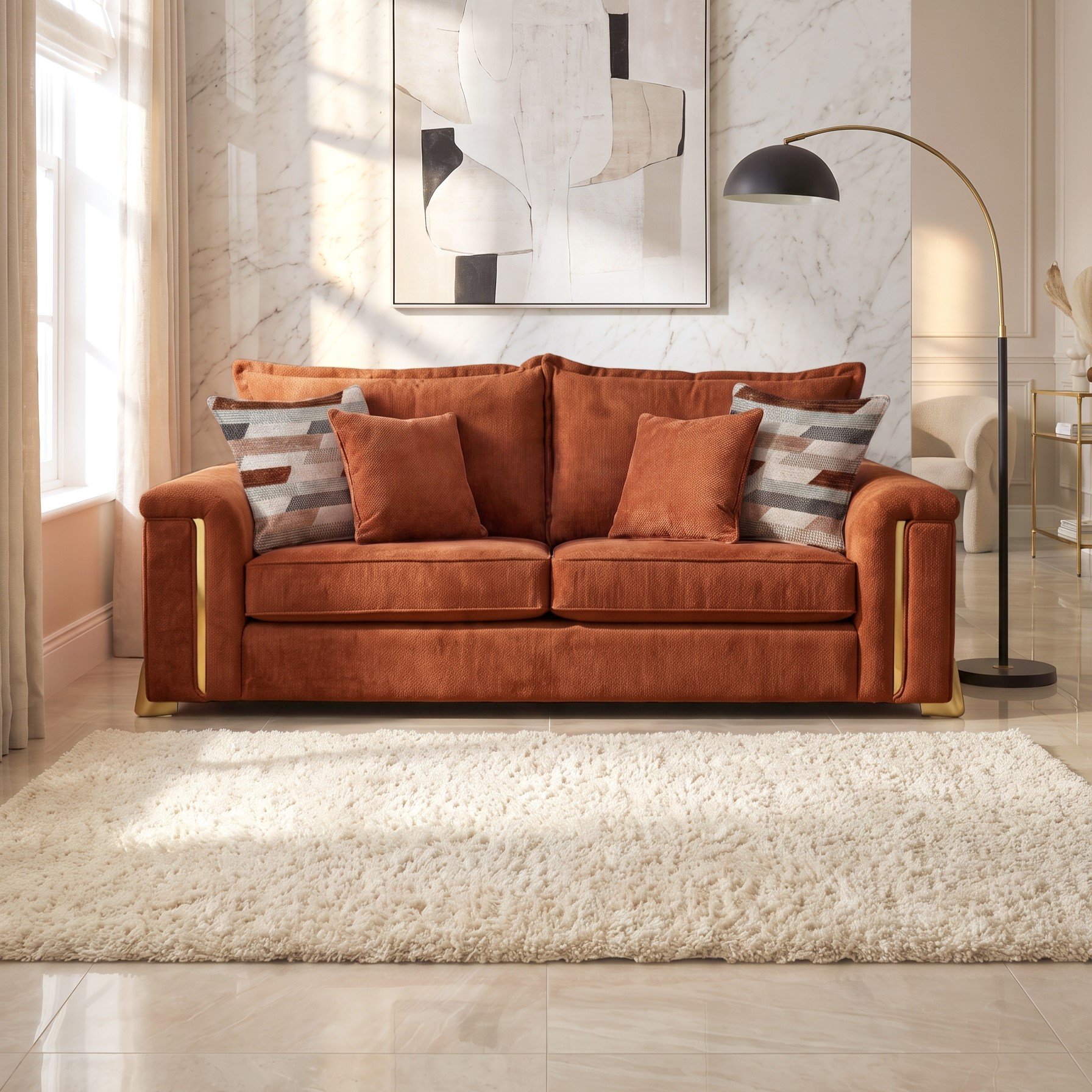 Somnior Oscar Sherpa Columbus Fabric 3 Seater Sofa - Apricot