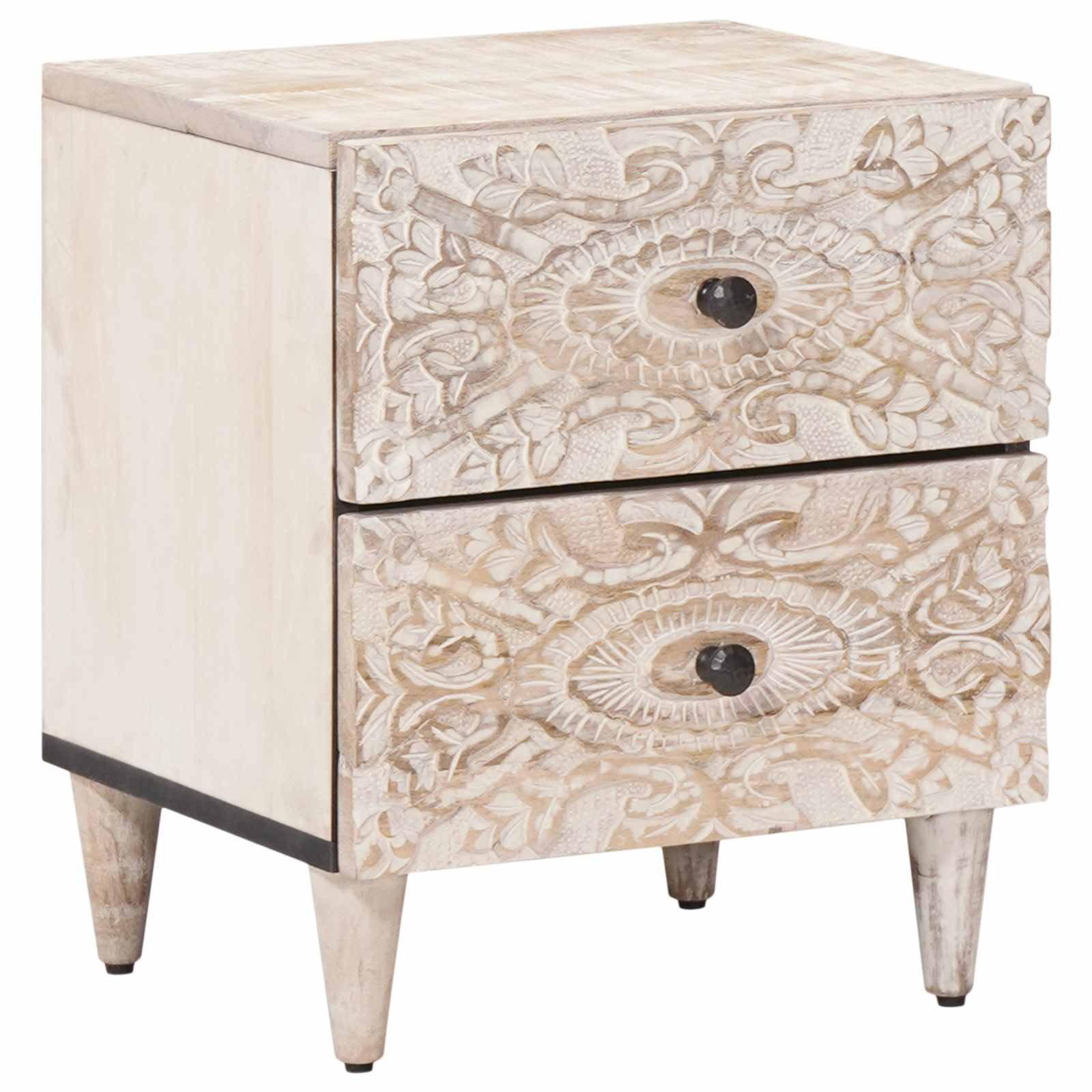 Walplus Solid Wood Bedside Cabinet - White - 40 x 33.5 x 46 cm