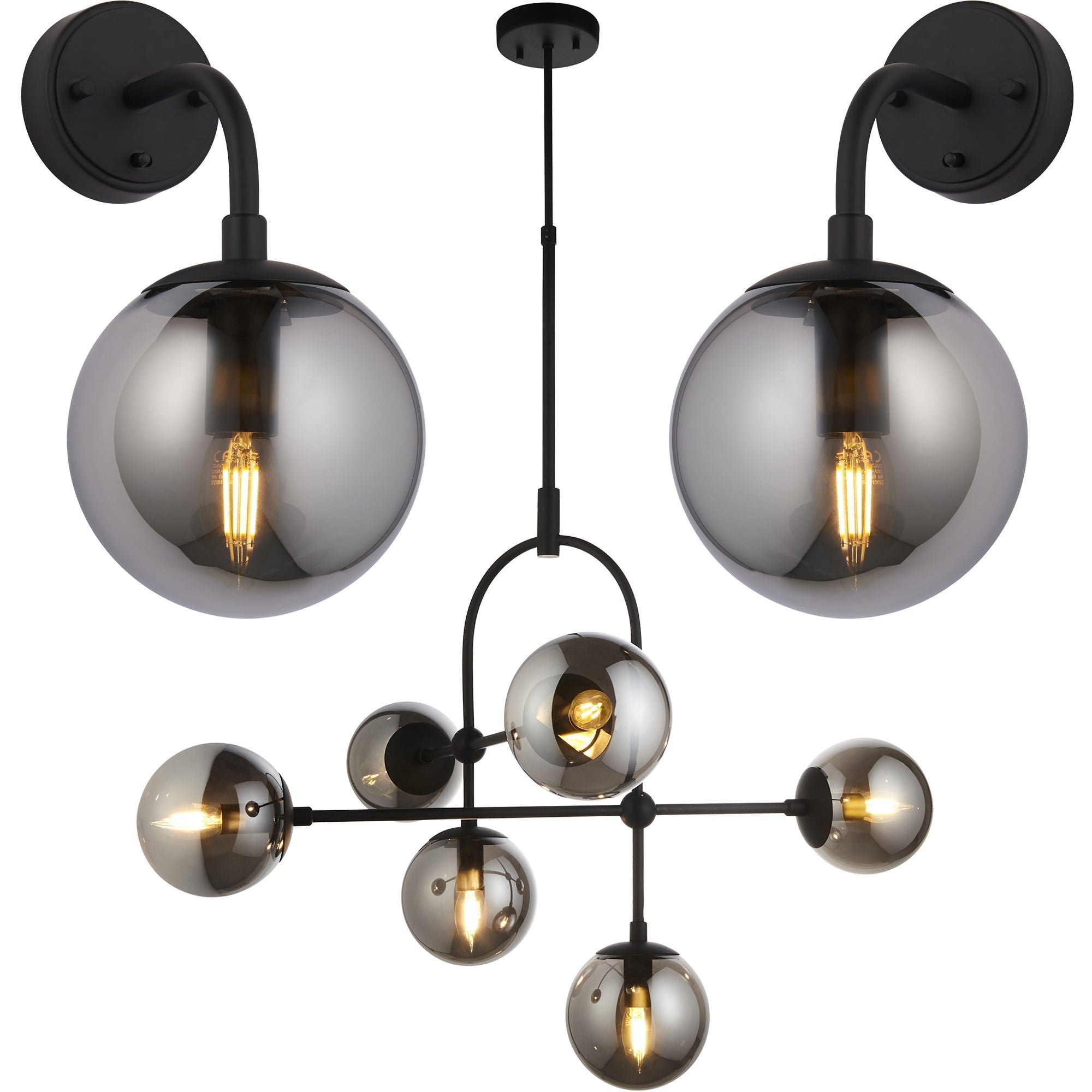 Loops Direct Smoked Glass Pendant Set - Matt Black