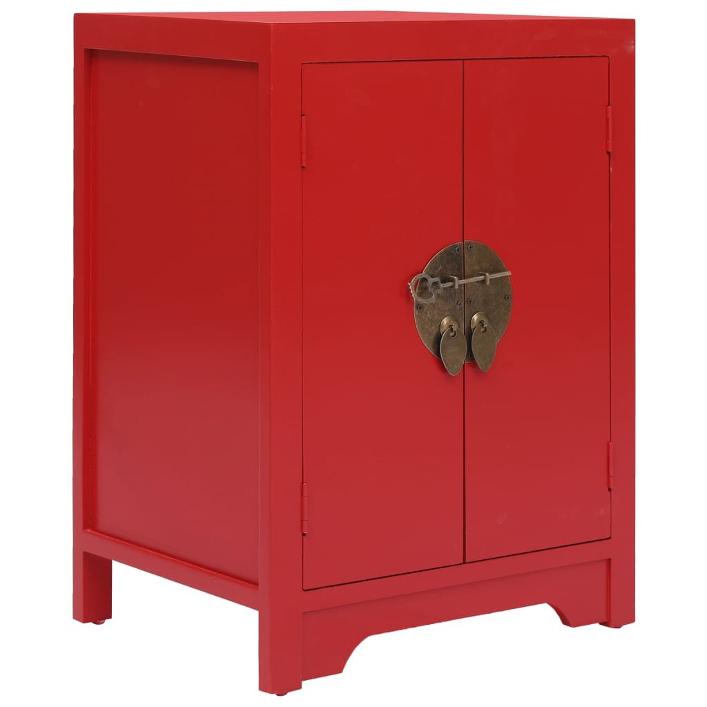 Walplus Paulownia Wood MDF Bedside Cabinet - Red - 38 x 28 x 52 cm