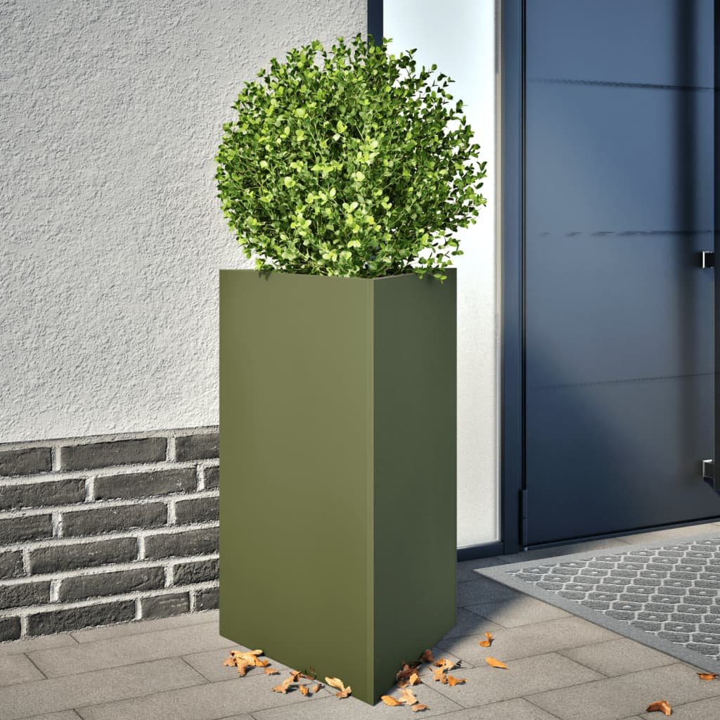 Walplus Pack of 2 Steel Garden Planter - Olive Green - 50 x 43 x 75 cm