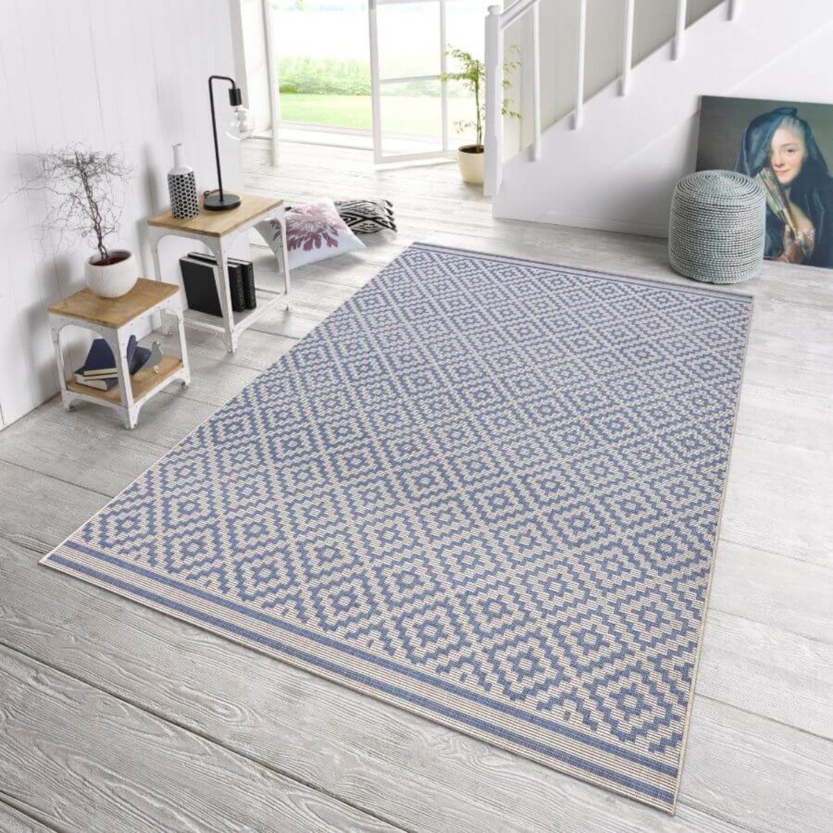 Hanse Home Blue Raute Diamond Indoor Outdoor Patio Rug - 80 x 150cm