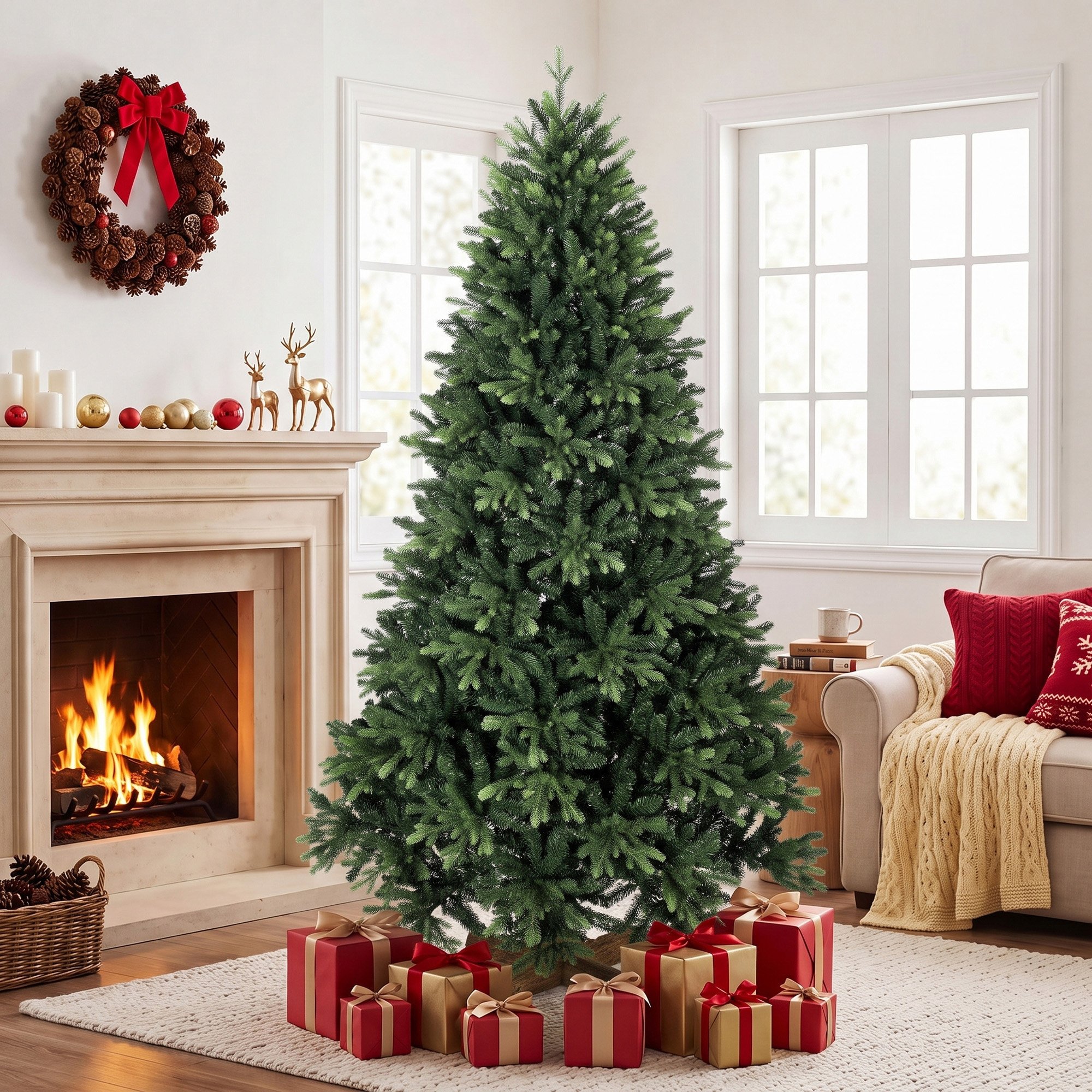 HOMCOM 7ft Hinged Xmas Tree with Branch Tips - Green