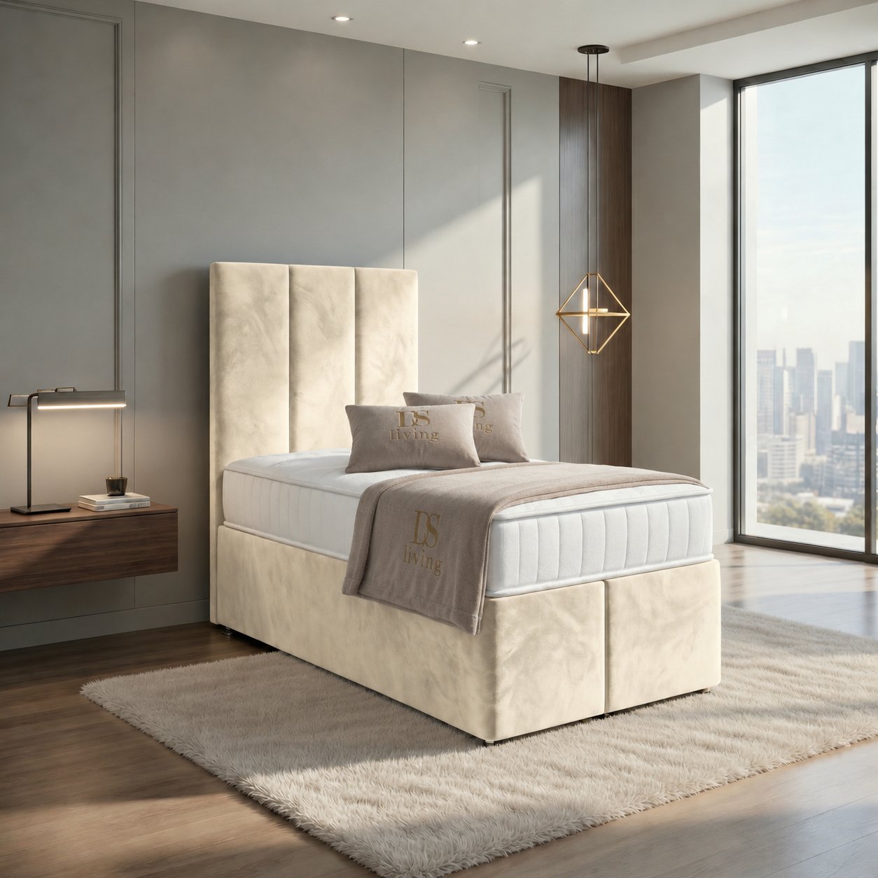 DS Living Harmony Single Velvet Ottoman Bed Frame - Cream
