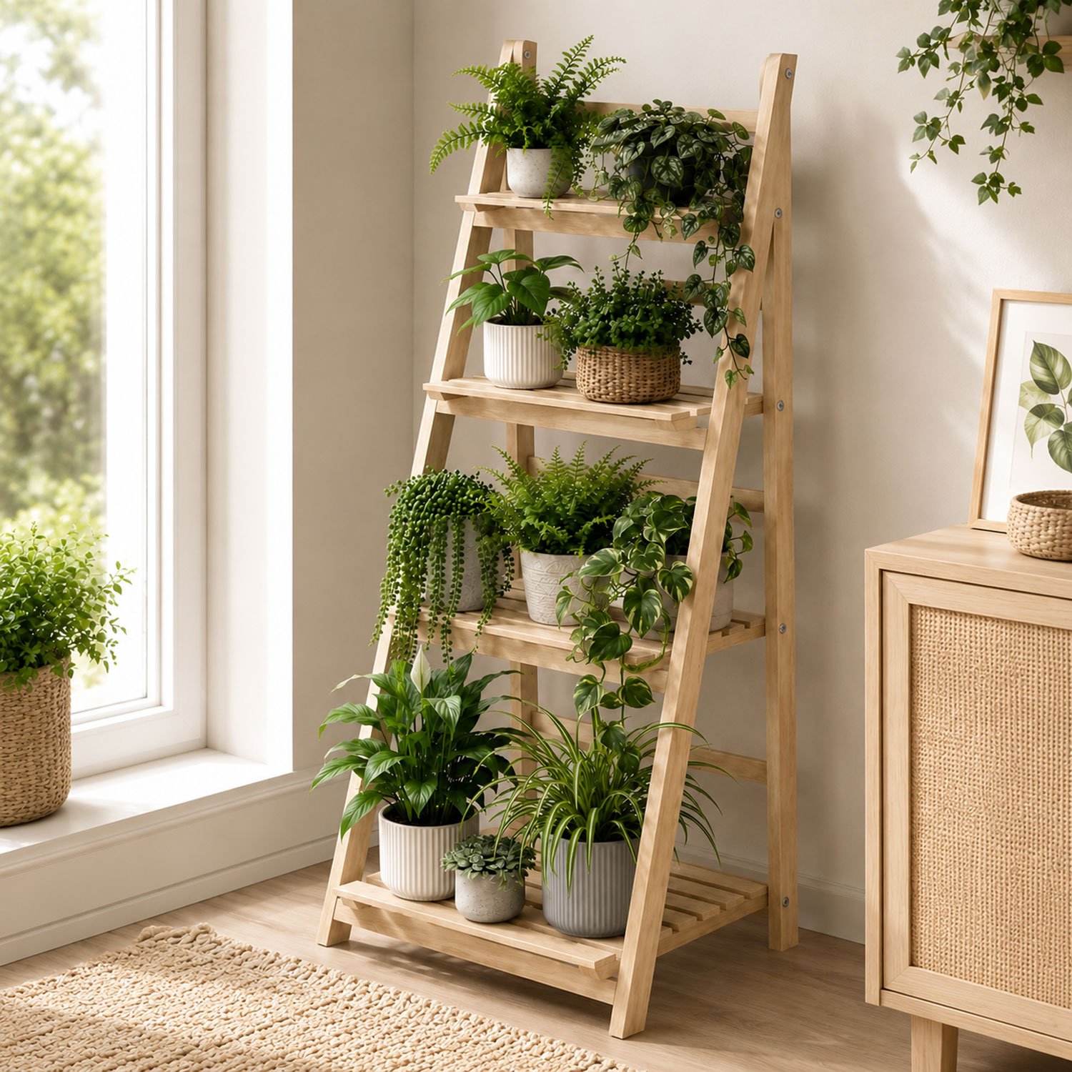 Neo 4 Tier Foldable Wooden Stand Display Shelf - Wood