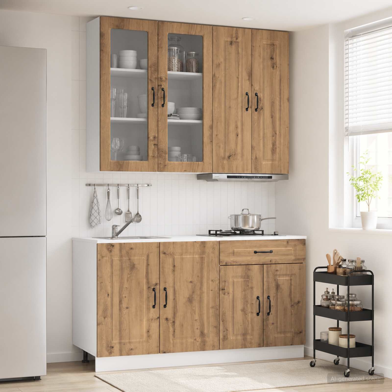 Walplus 4 Piece Engineered Wood Kitchen Unit Set - Artisan Oak