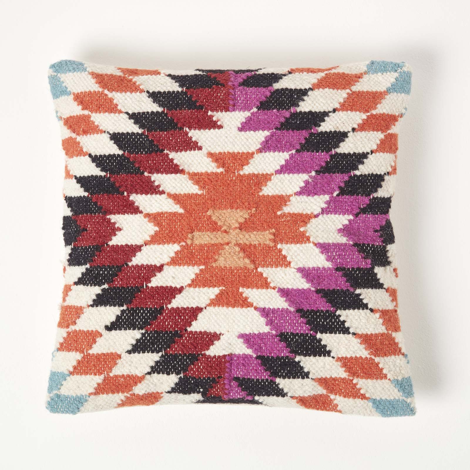 Homescapes Pink and Black Manila Handwoven Kilim Feather Filled Cushion