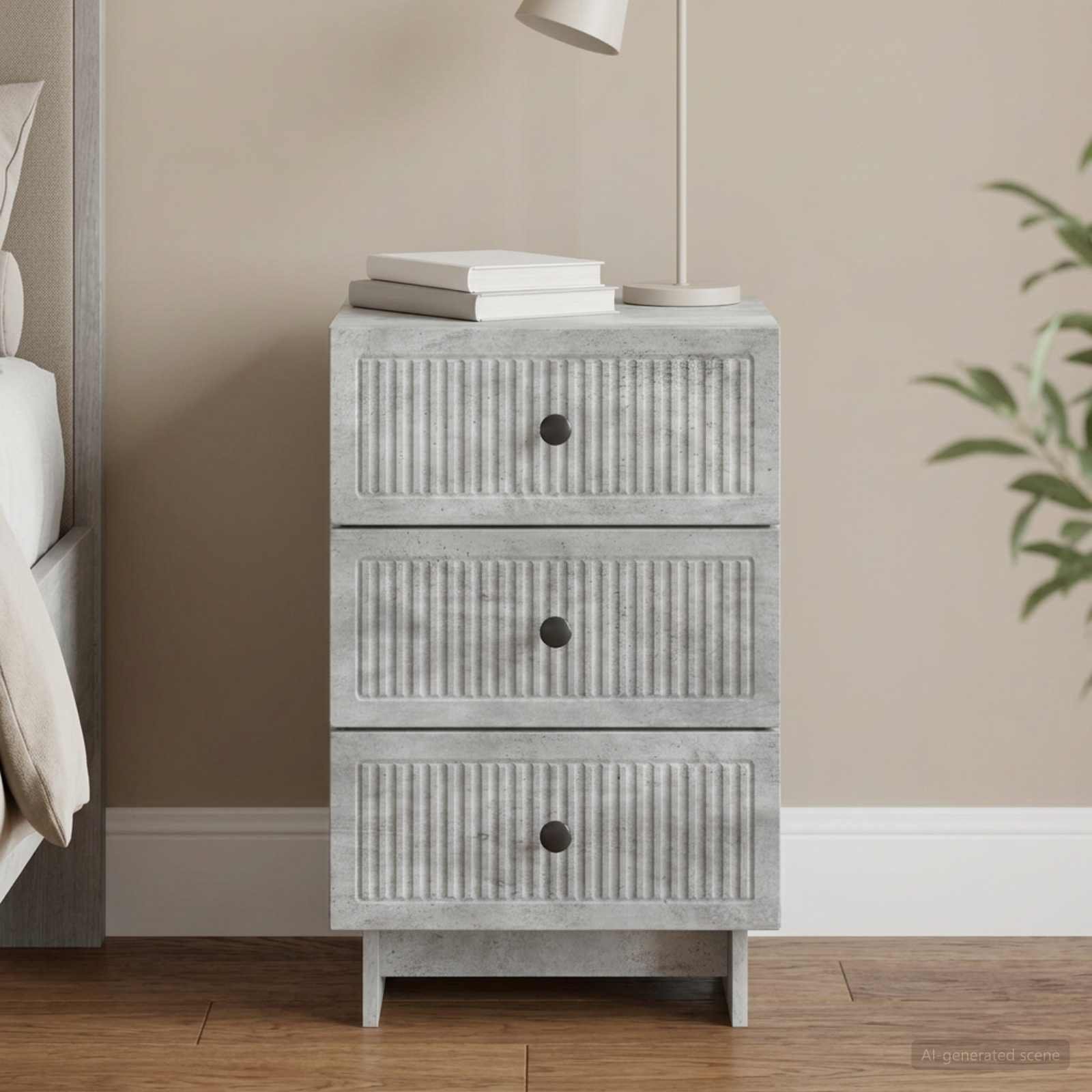 Walplus Engineered Wood Bedside Cabinet - Concrete Grey - 43 x 41 x 66.5 cm
