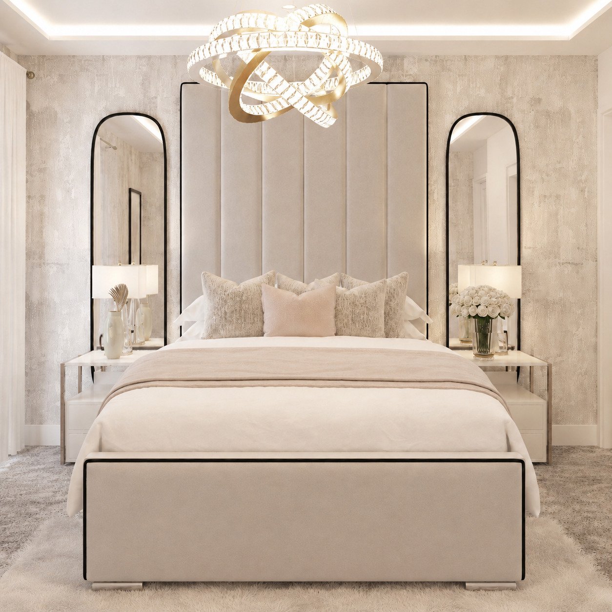 Bed Choices Herringbone Kingsize Panelled Bed Frame With 80" Headboard - Beige