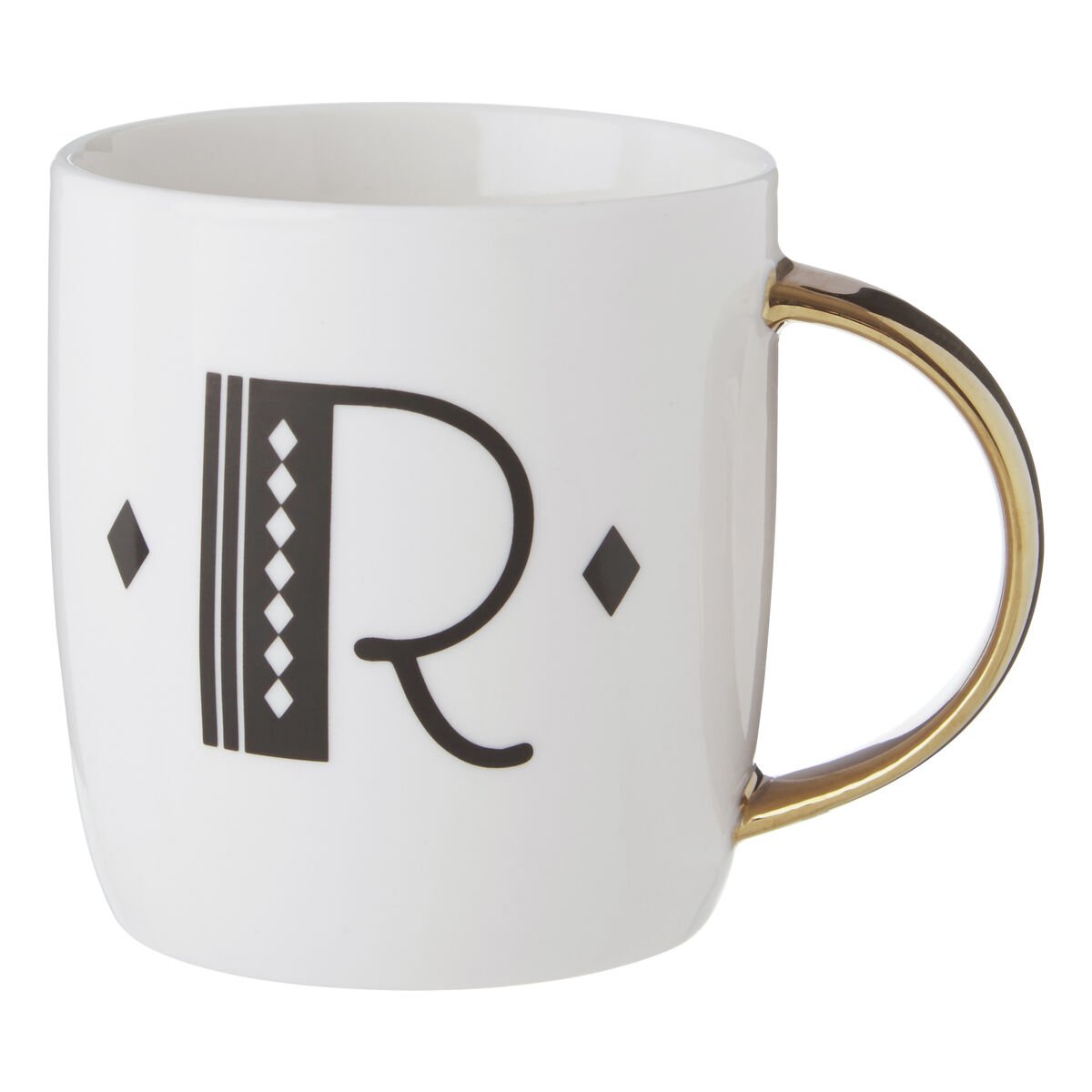 Orsina Diamond Deco R Monogram Mug – White