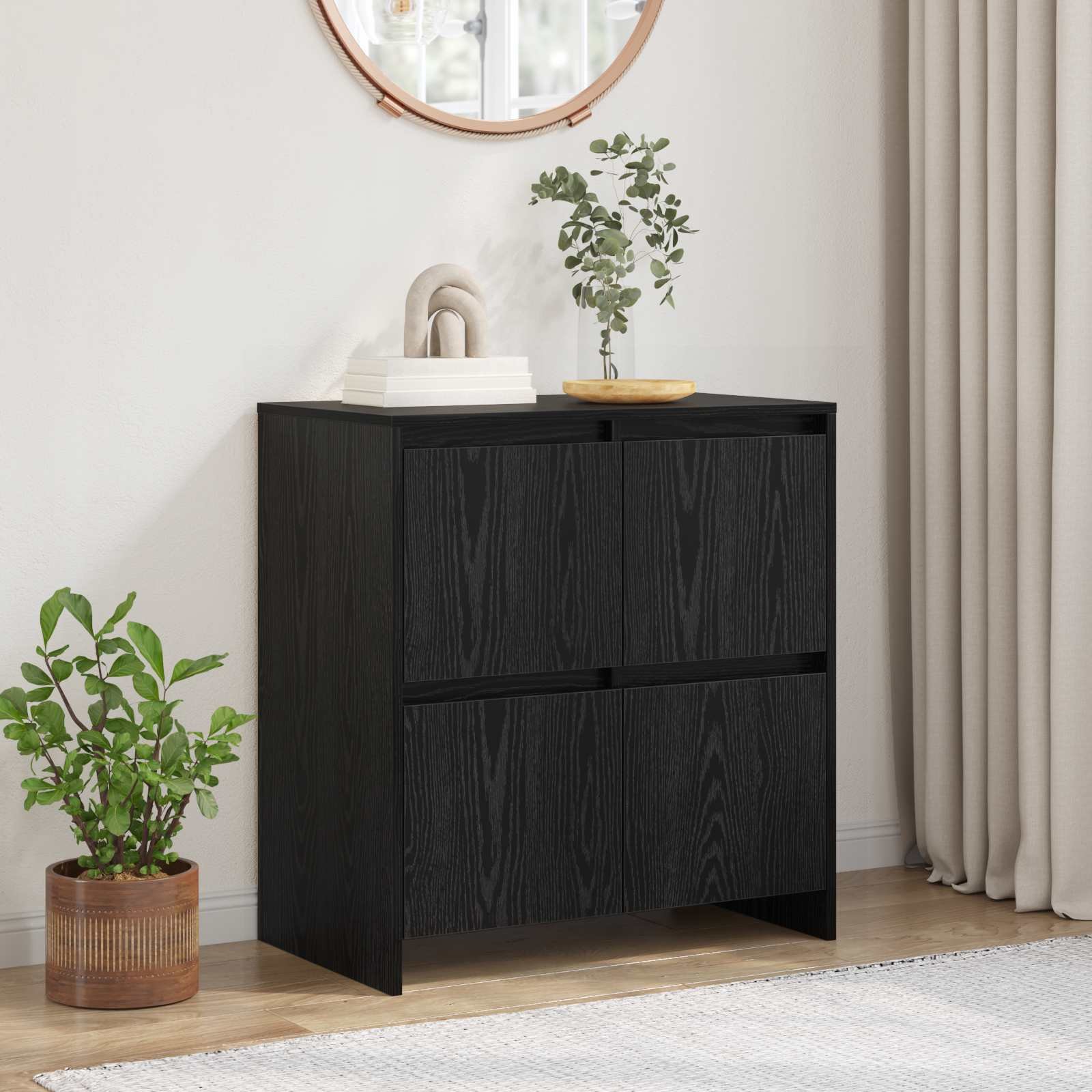 Walplus Engineered Wood 4 Door Sideboard - Black Ash - 70 x 41 x 75 cm