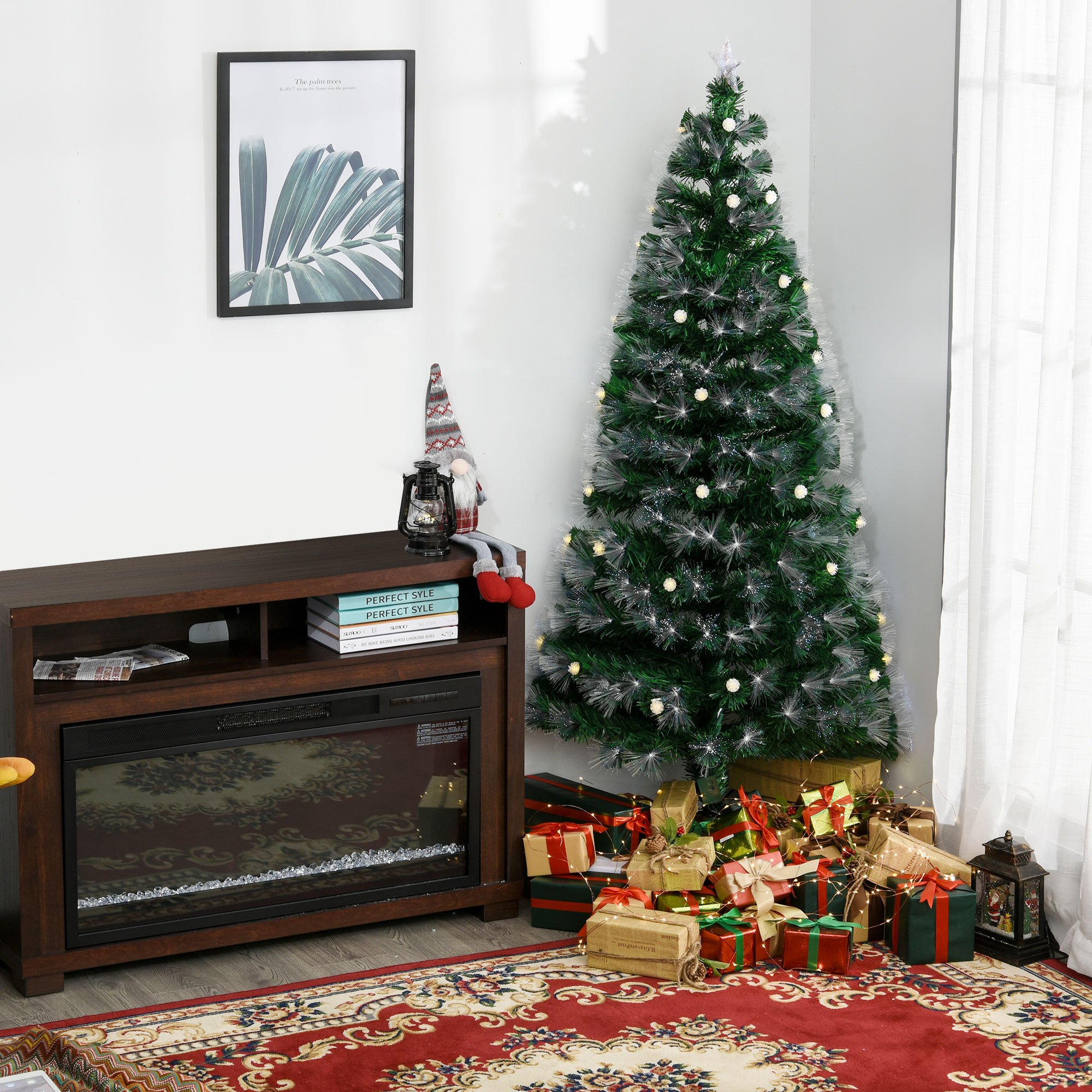 HOMCOM 6ft Prelit Christmas Tree with 230 LEDs and Star Topper - White