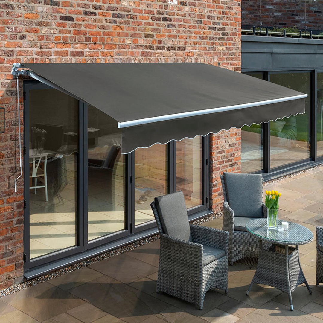 Primrose Awnings 3.0m x 2.5m Retractable Manual Awning Patio Canopy - Charcoal