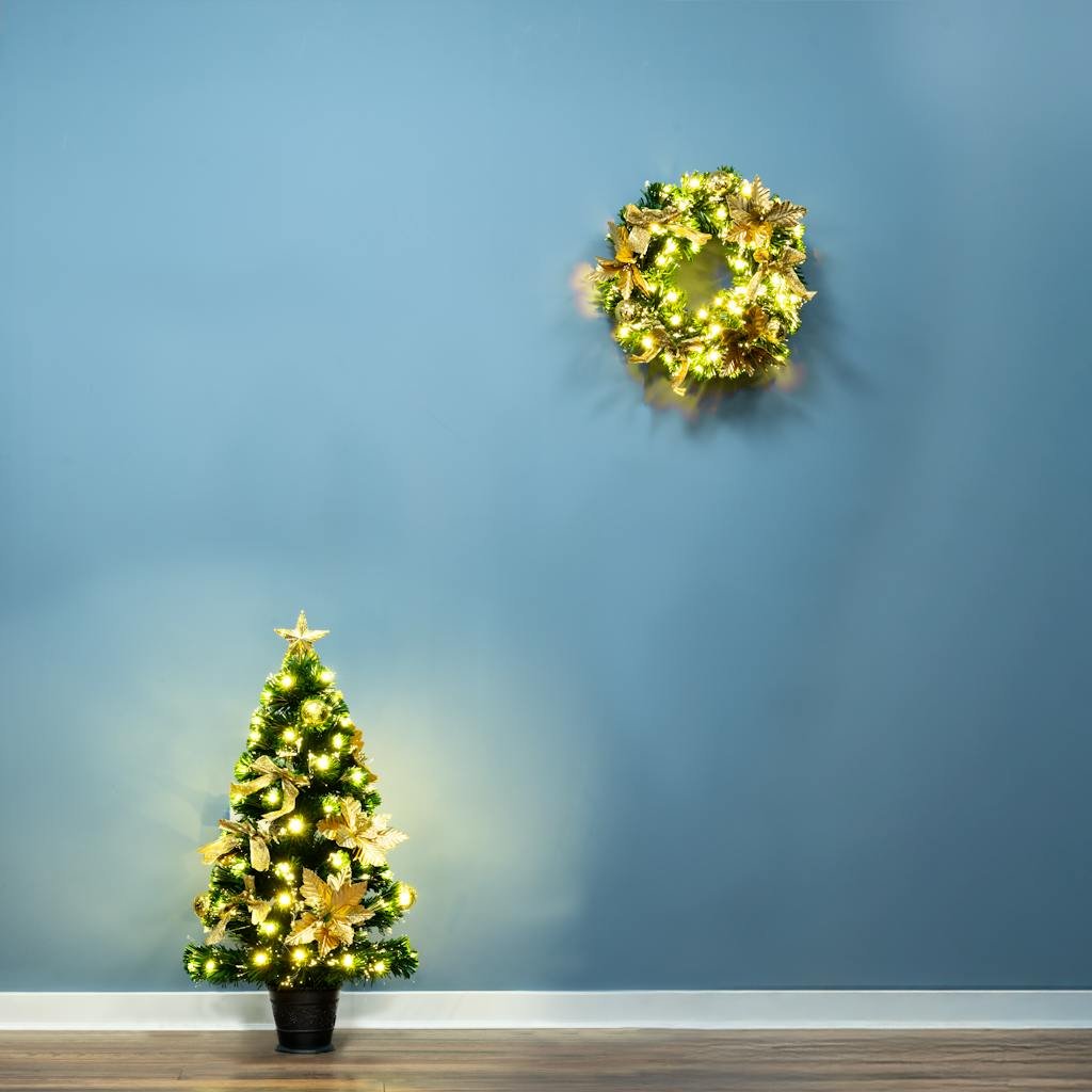 Christmas Tree World 3ft Gilded Poinsettia Fir Fibre Optic Tree