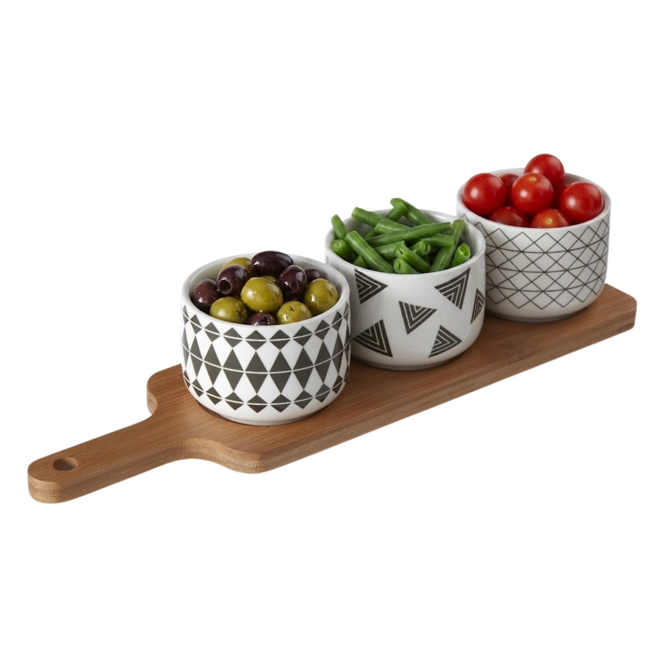 Orsina Soiree Serving Board With Patterned Dishes - Two Tone