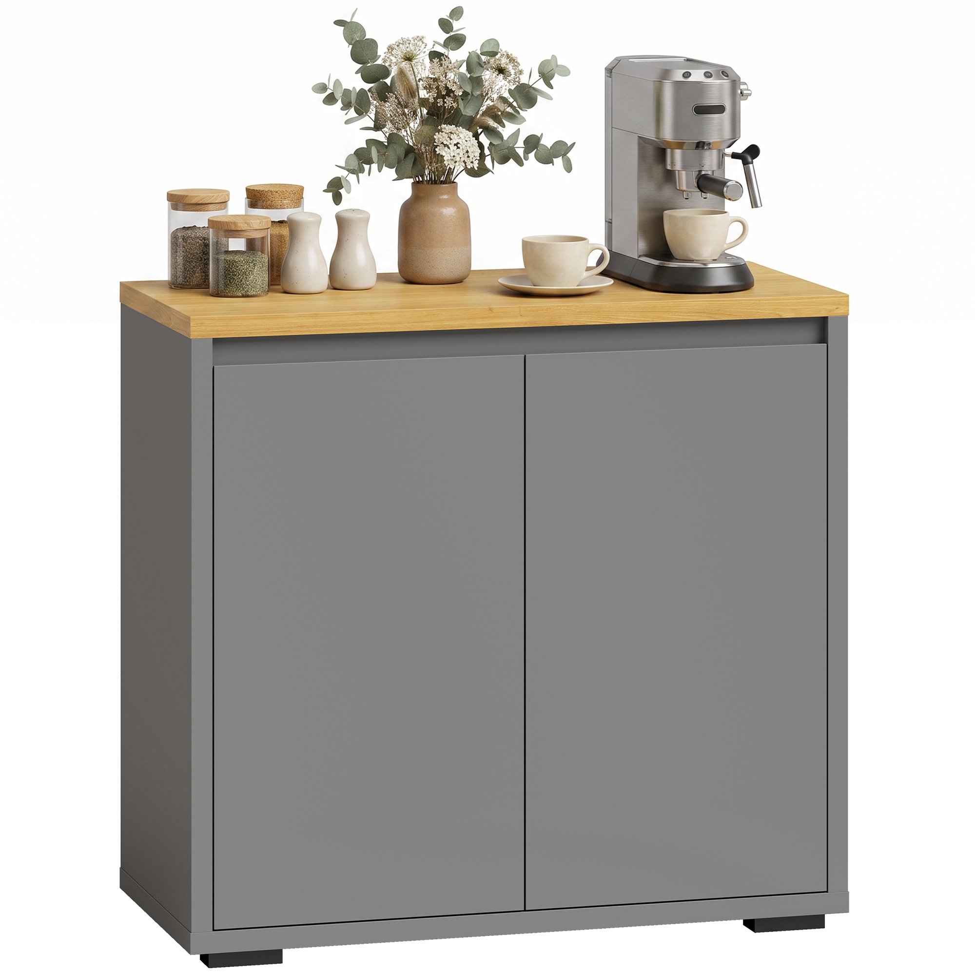HOMCOM Double Door and Adjustable Shelf Kitchen Sideboard - Grey