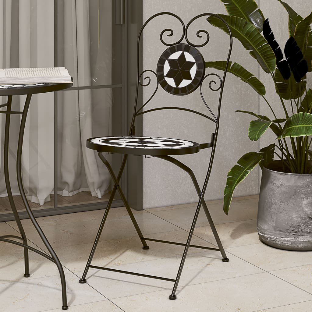 Walplus 2 Piece Ceramic Folding Chairs - Black and White - 38 x 45.5 x 89.5 cm