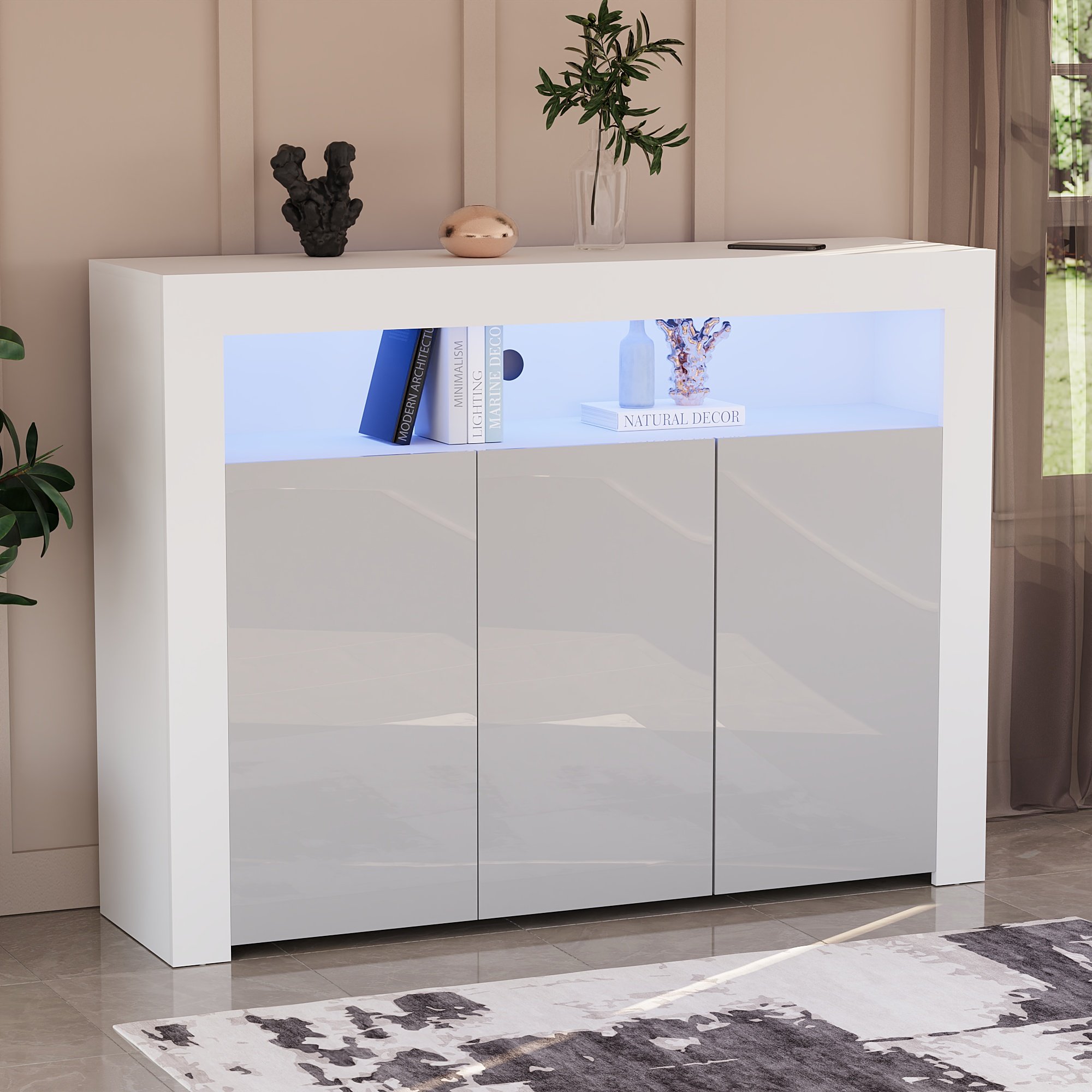 Vida Designs Nova 3 Door LED Sideboard - White & Grey