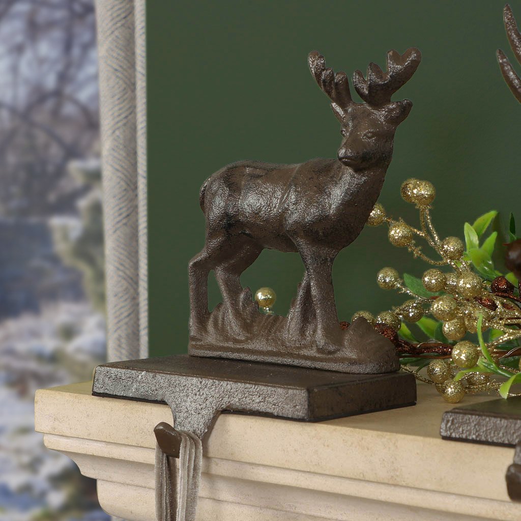 Dibor Cast Iron Reindeer Stocking Holder - Brown