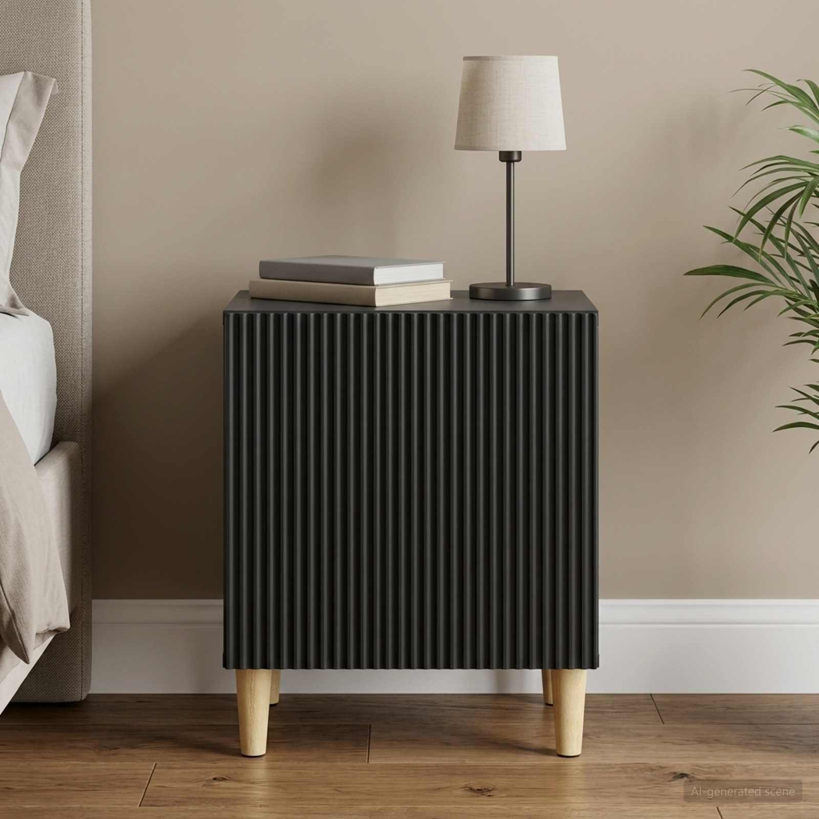 Walplus Engineered Wood Bedside Table - Black - 43 x 34.5 x 50 cm