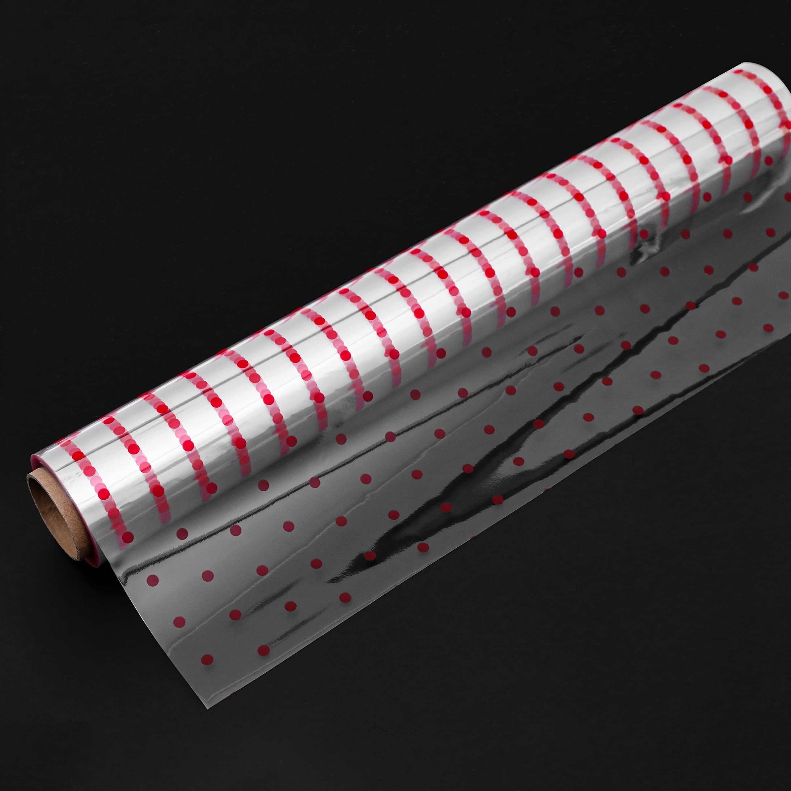 Kraft & Co 30m Clear Cellophane Gift Wrap Roll - Red Dots