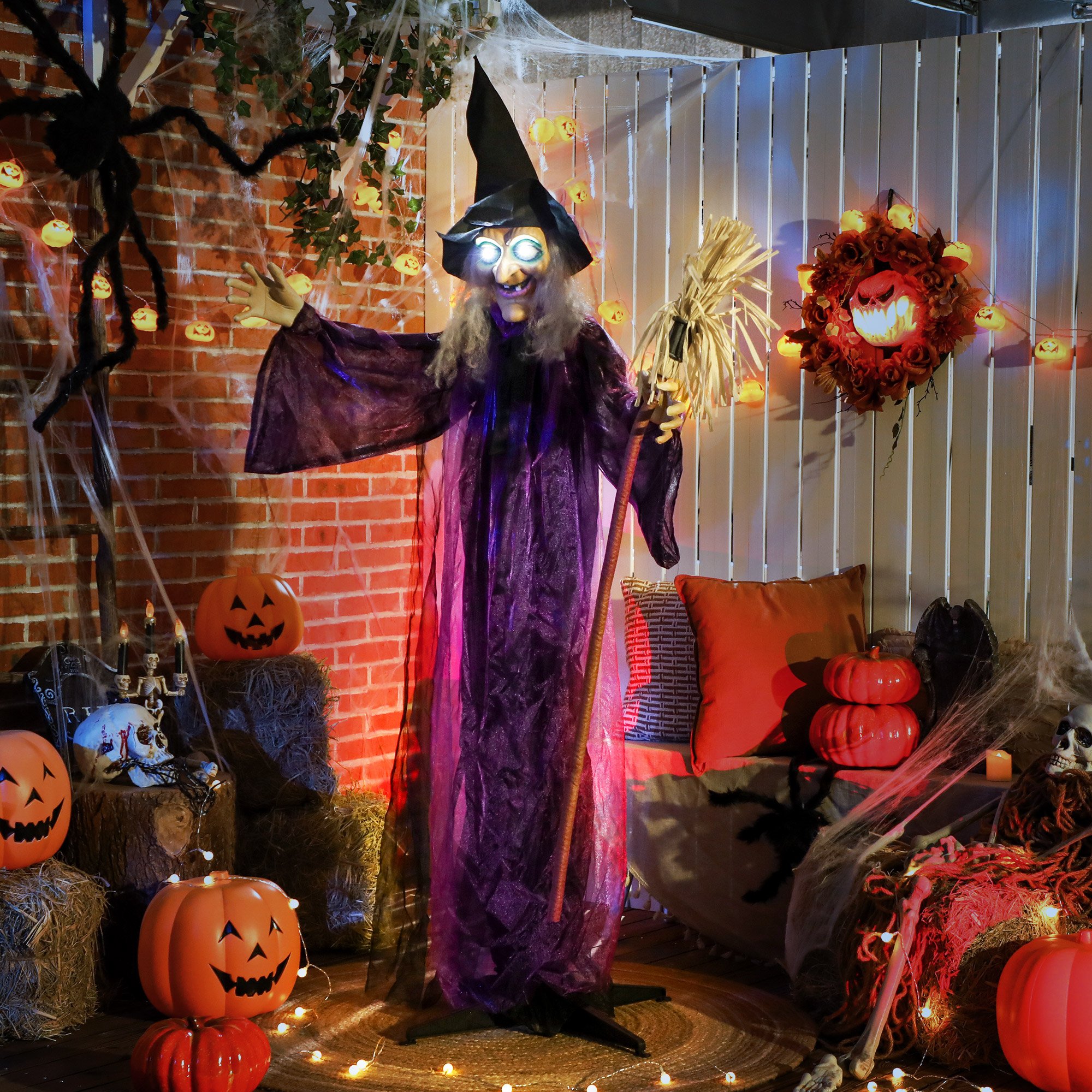 Outsunny 6ft Animated Halloween Standing Witch and Broomstick Decorations
