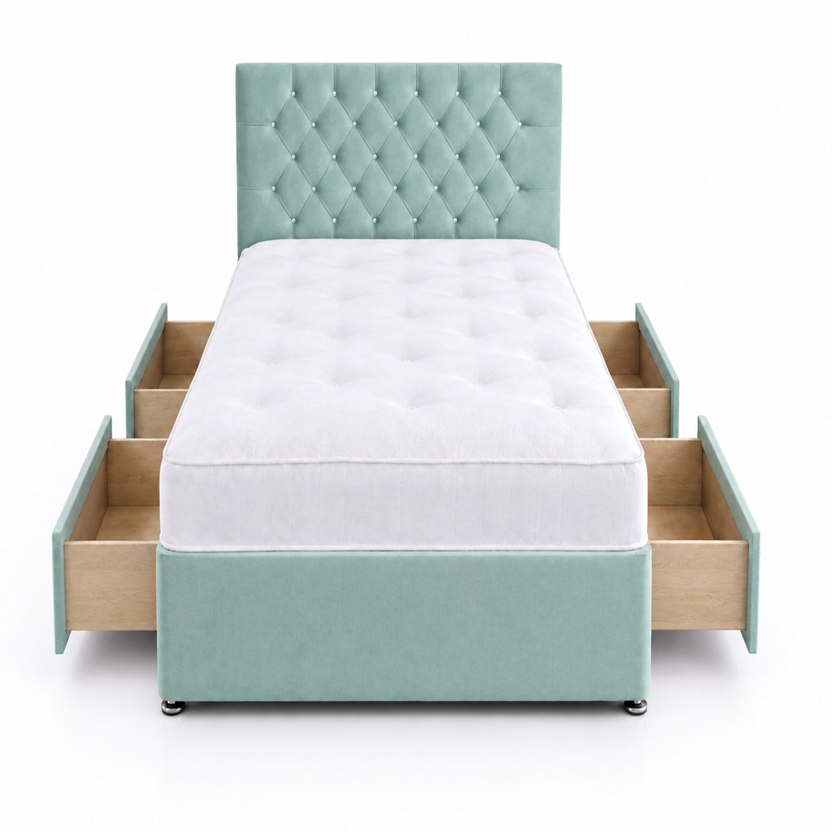 Comfy Deluxe 4ft6 Double      4 Drawer Velvet  Divan Bed Set -  Duck Egg