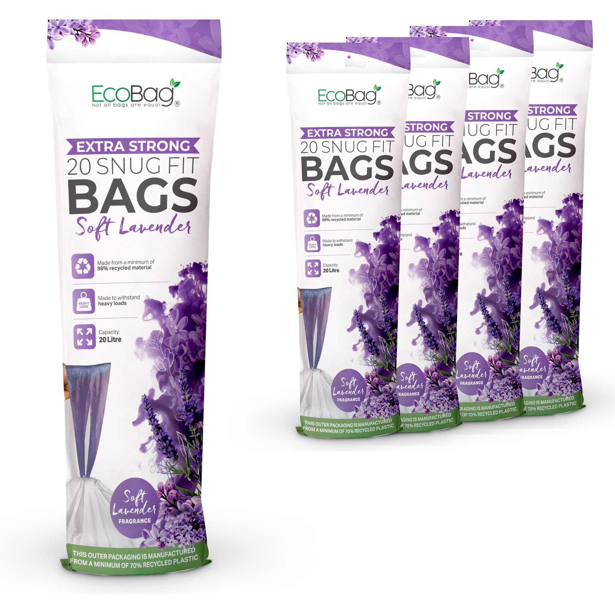 EcoBag 20L Lavender Scented Drawstring Kitchen Bin Liners - Pack of 100