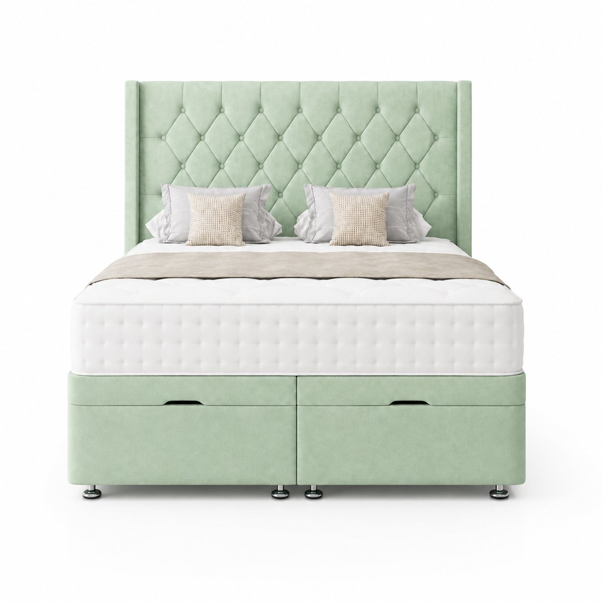 Comfy Deluxe Zoro 4ft6 Double Plush Velvet End Lift Ottoman Bed Set - Duck Egg