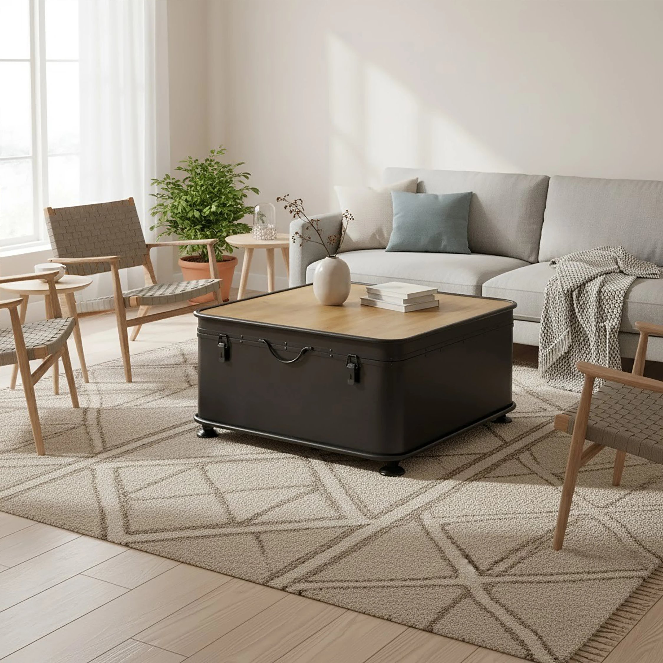 Orsina Solid Wood and Metal Coffee Table - Black