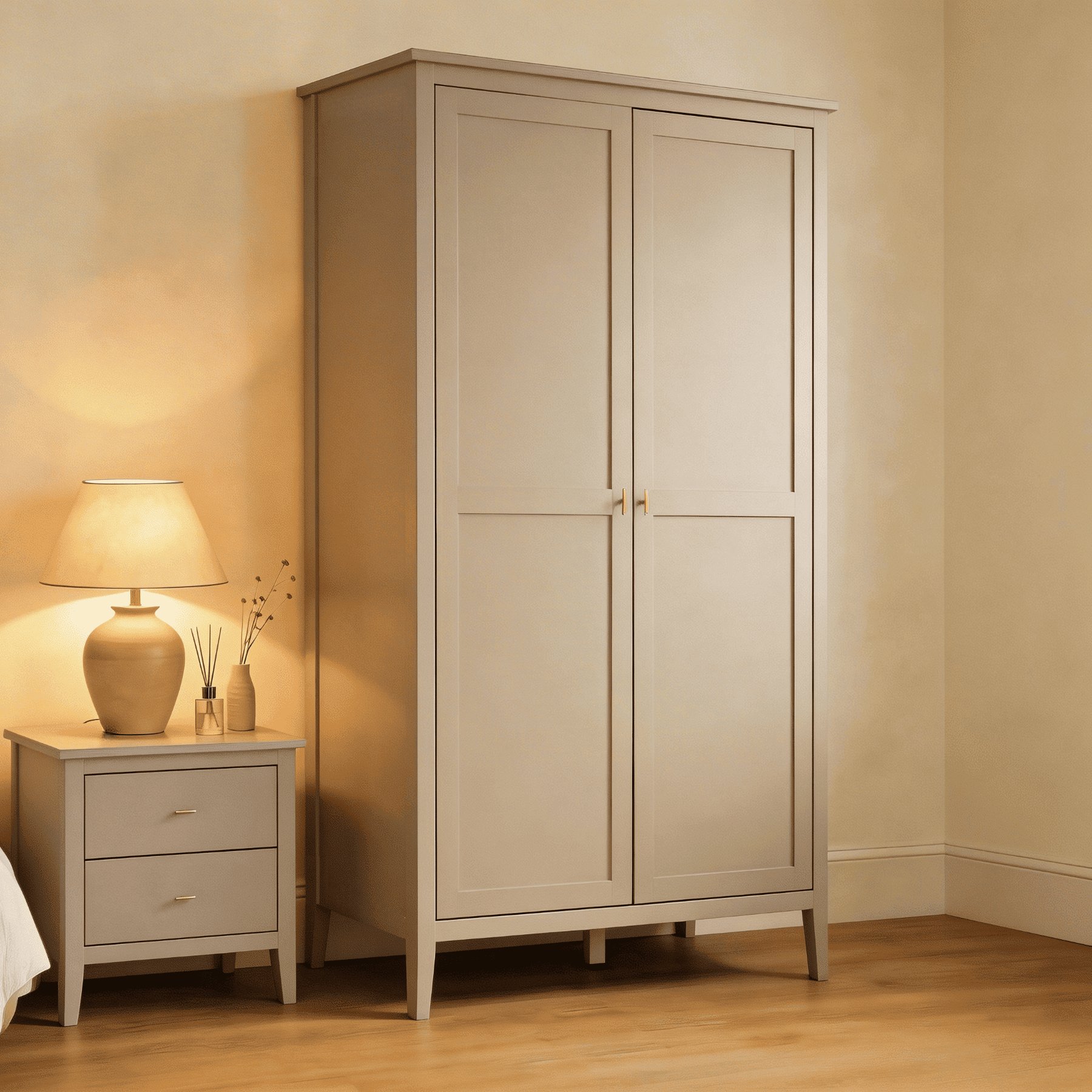 Home Source Grace 2 Door Wardrobe with Gold Handles – Greige