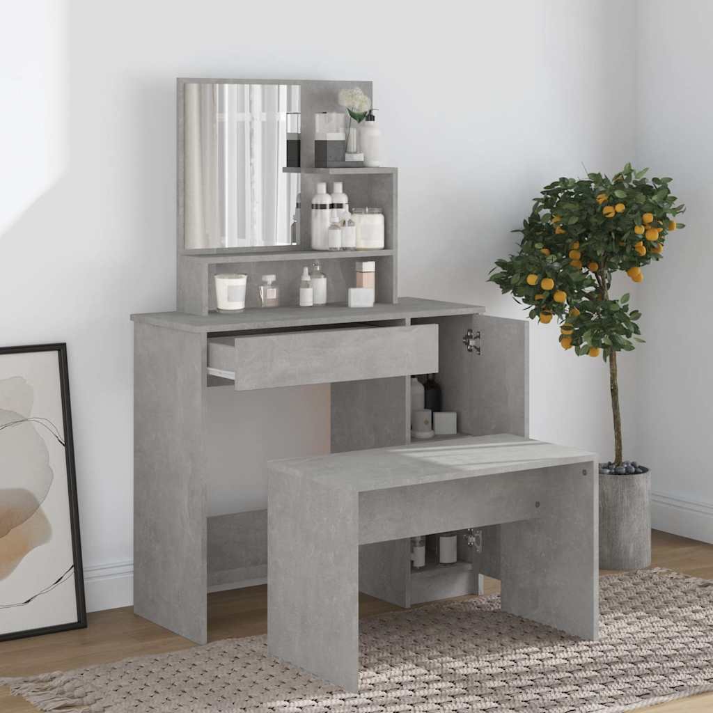Walplus Engineered Wood Dressing Table Set - Concrete Grey - 86.5 x 35 x 136 cm