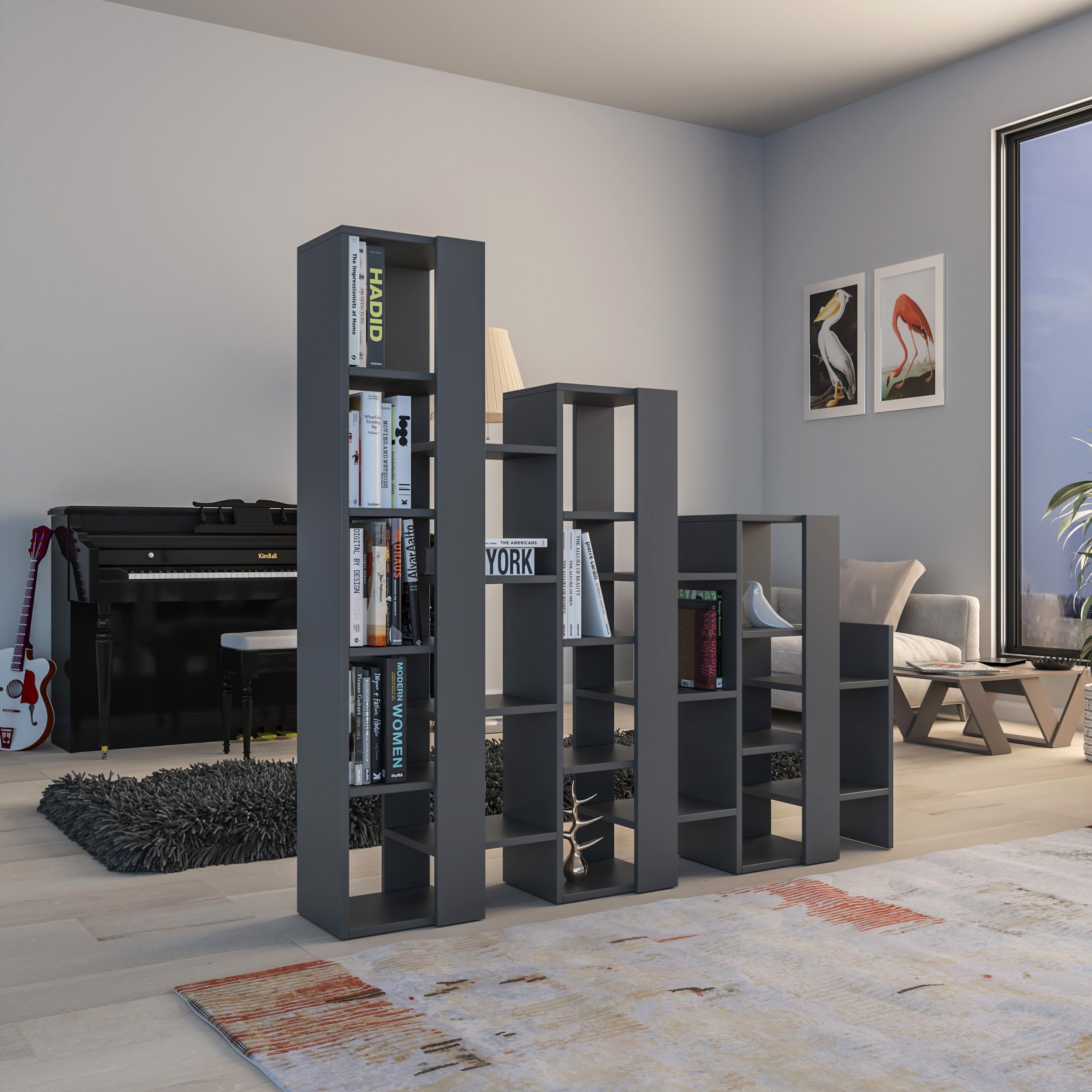 Decortie Lift Separator Stepped Room Divider Bookcase - Anthracite