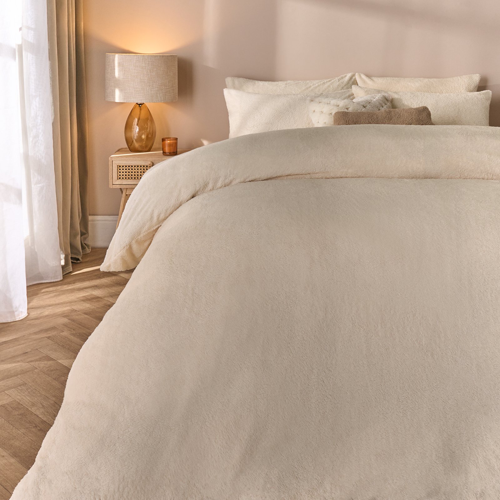 OHS Thermal Soft Teddy Fleece Duvet Cover Bedding Set Cream - Double