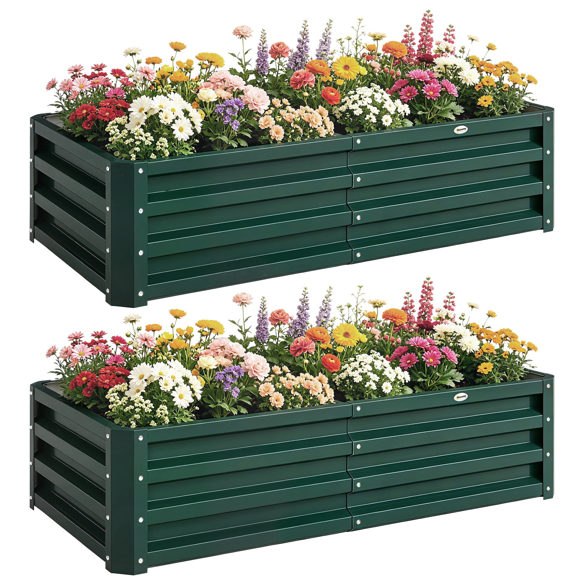 Outsunny Set of 2 216L Galvanised Metal Raised Garden Beds – Green