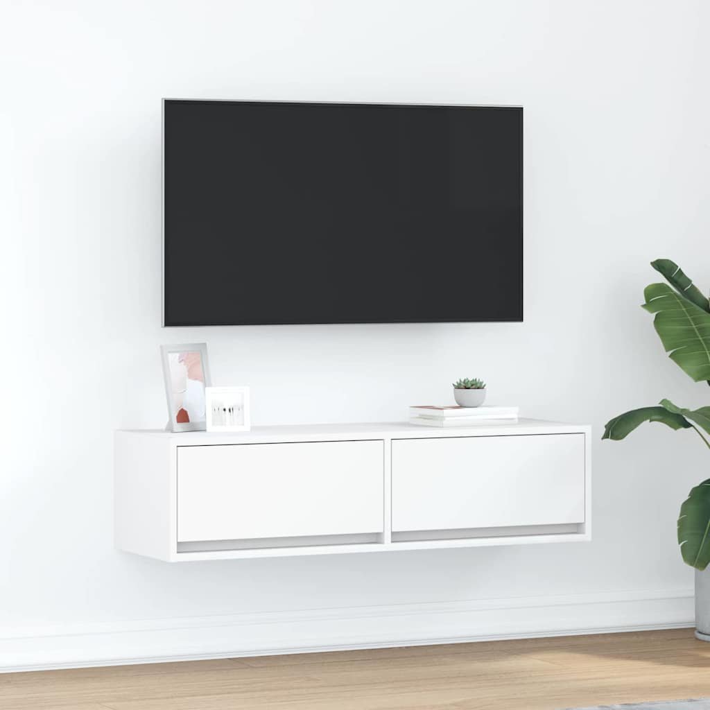 Walplus Engineered Wood 2 Drawers TV Cabinet - White - 100 x 31 x 25.5 cm