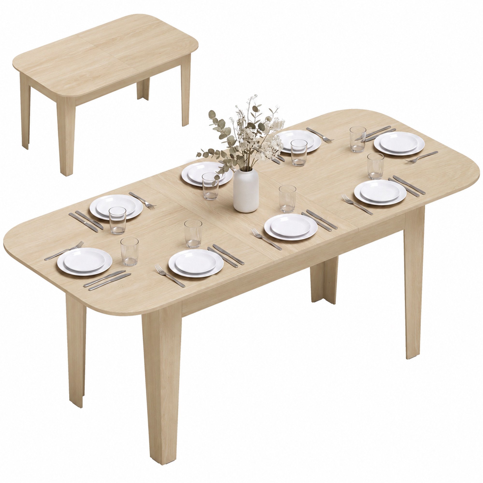 HOMCOM 140-180cm Extendable 4-6 Seat Oval Dining Table – Oak