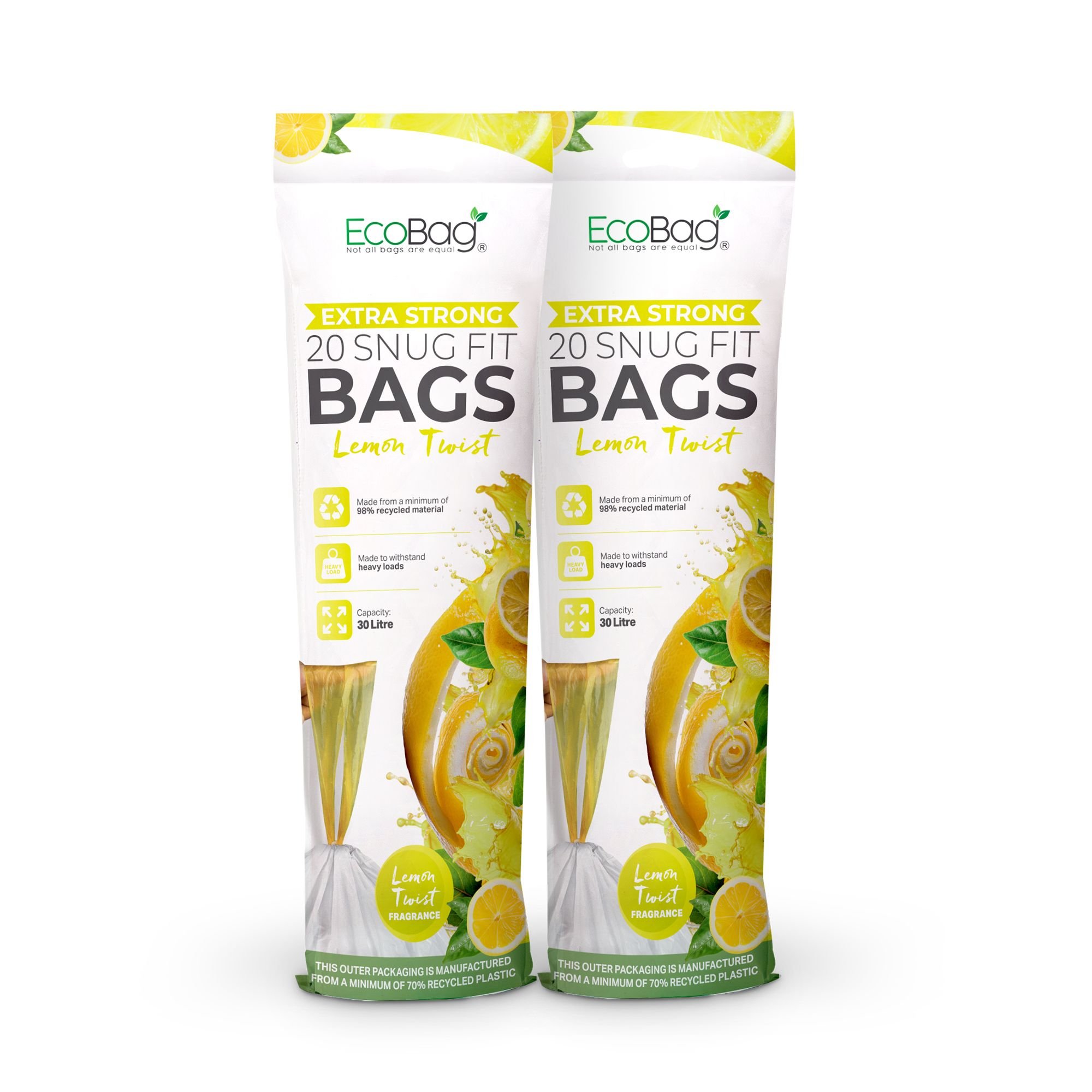 EcoBag White 30L Lemon Scented Drawstring Kitchen Bin Liners - Pack of 40