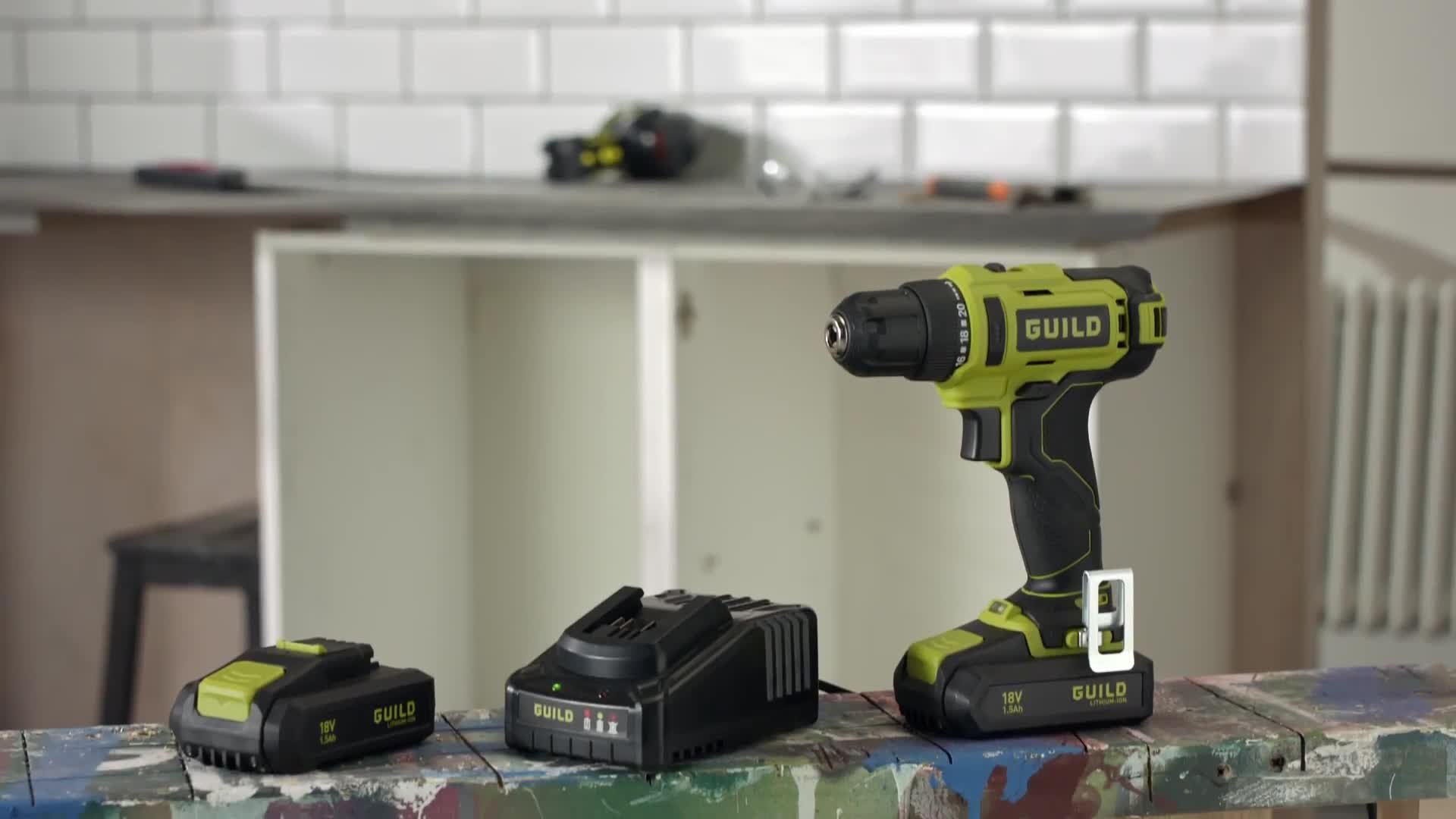 Buy Guild 18V Cordless Drill Driver 2 x 1.5AH Battery Drills