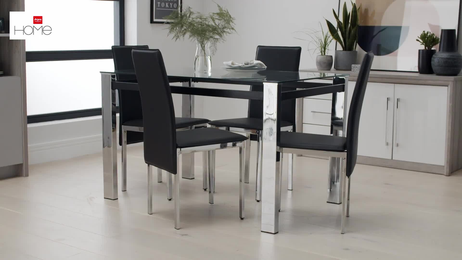 Buy Argos Home Fitz Clear Glass Dining Table 4 Black Chairs Dining Table And Chair Sets Argos